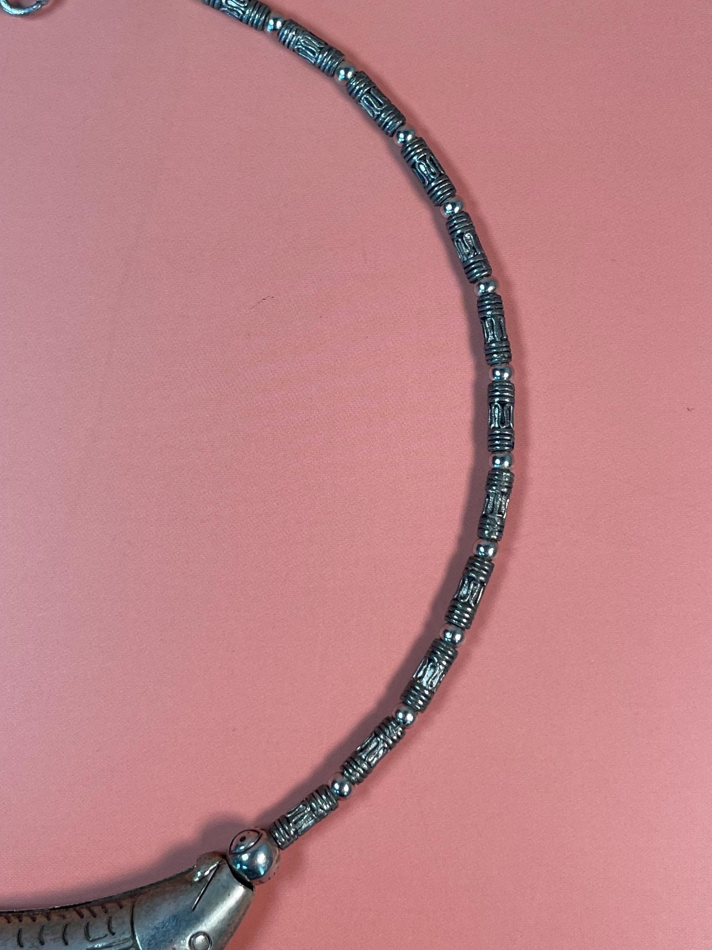 Adjustable Silver Choker Necklace with Fish Pendant  5 Inches