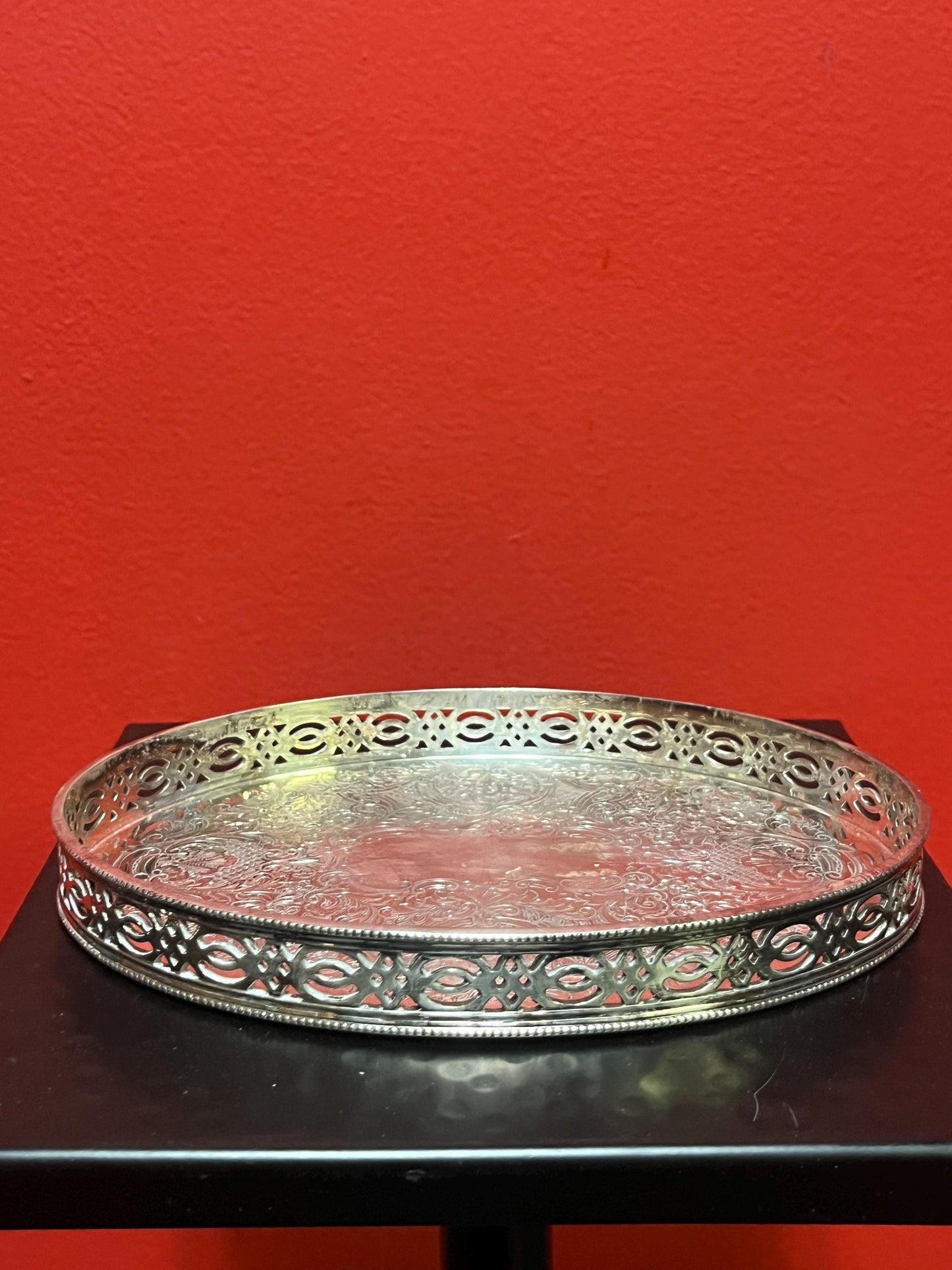 Beautiful 7 x 5 English antique silver plated, miniature gallery tray  very cool  great gift
