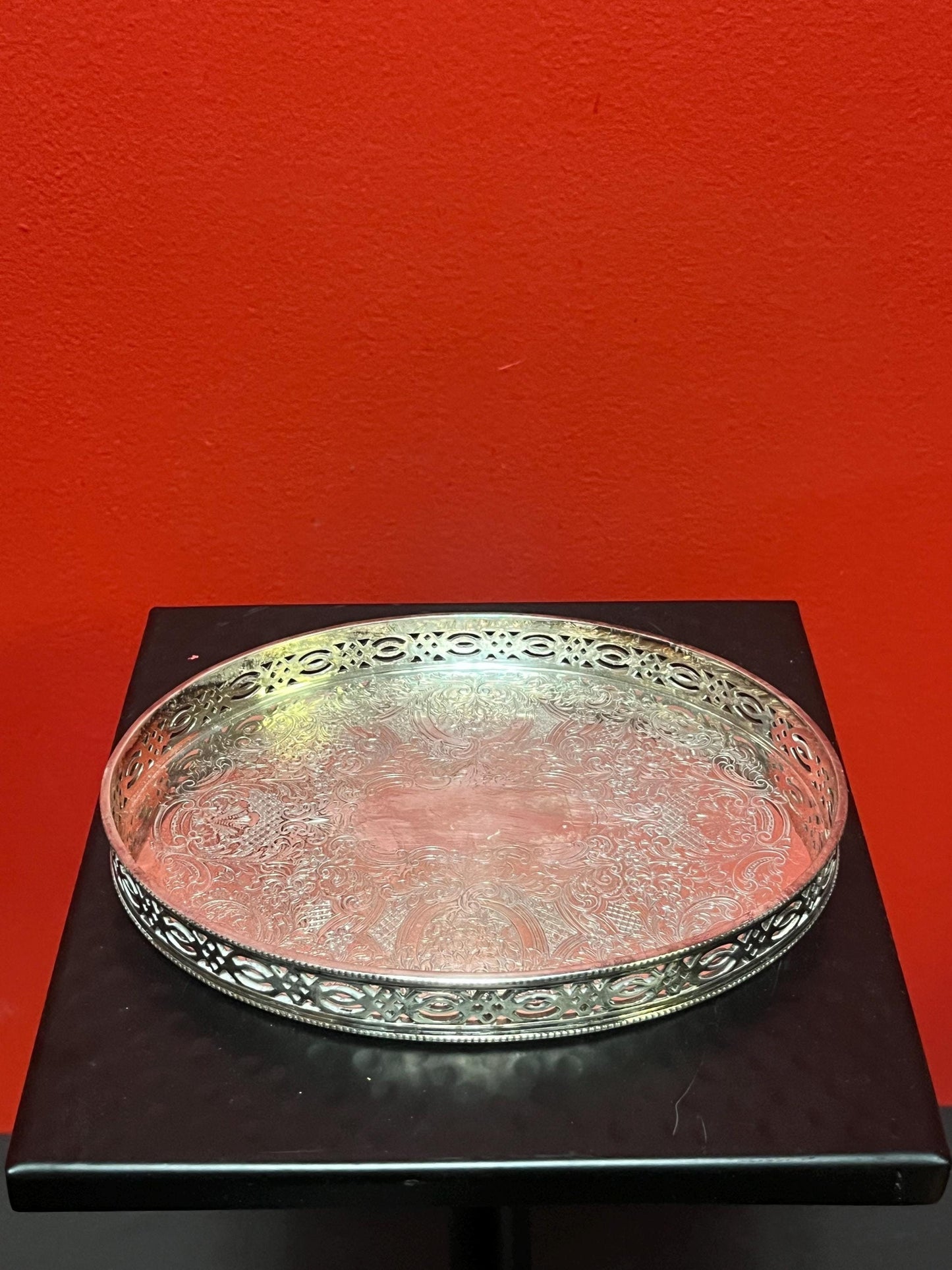 Beautiful 7 x 5 English antique silver plated, miniature gallery tray  very cool  great gift