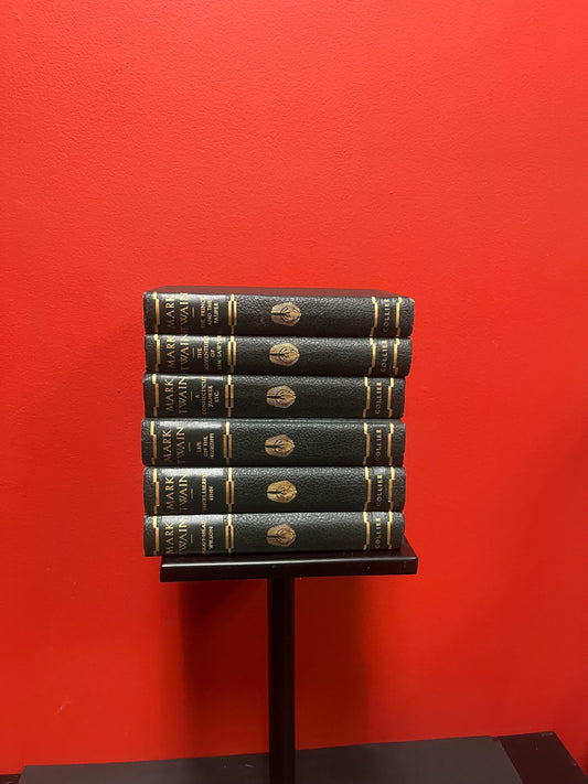 1921  antique set of leather bound Mark Twain  books  exceptional condition  6 titles  wow  perfect gift
