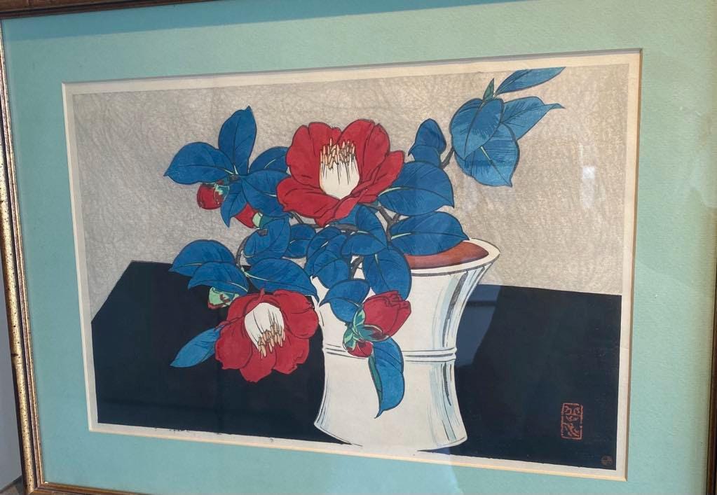 Absolutely fabulous 11 x 14 inch Japanese woodblock print of an onsen  sento Wonderful depiction and framing  high quality picture