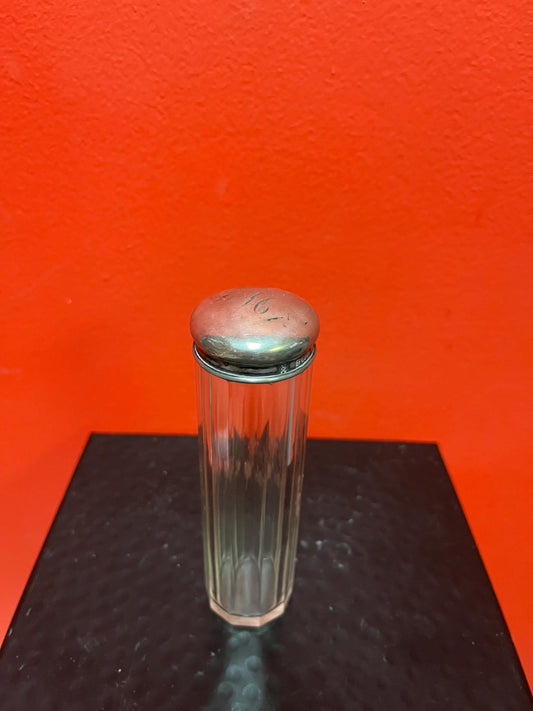 5 inch long English hallmarked sterling silver and crystal perfume bottle Good condition