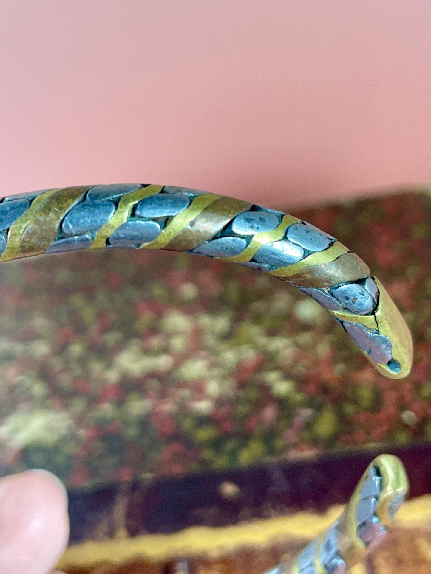 Intertwined Copper, Brass, and Untested Silver Bracelet Cuff
