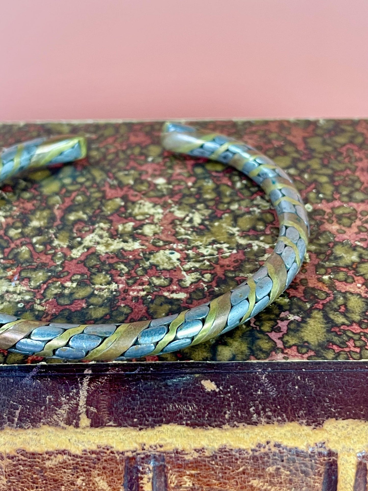 Intertwined Copper, Brass, and Untested Silver Bracelet Cuff