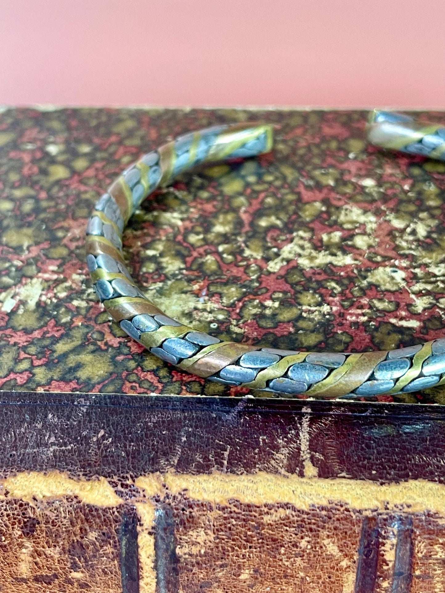 Intertwined Copper, Brass, and Untested Silver Bracelet Cuff