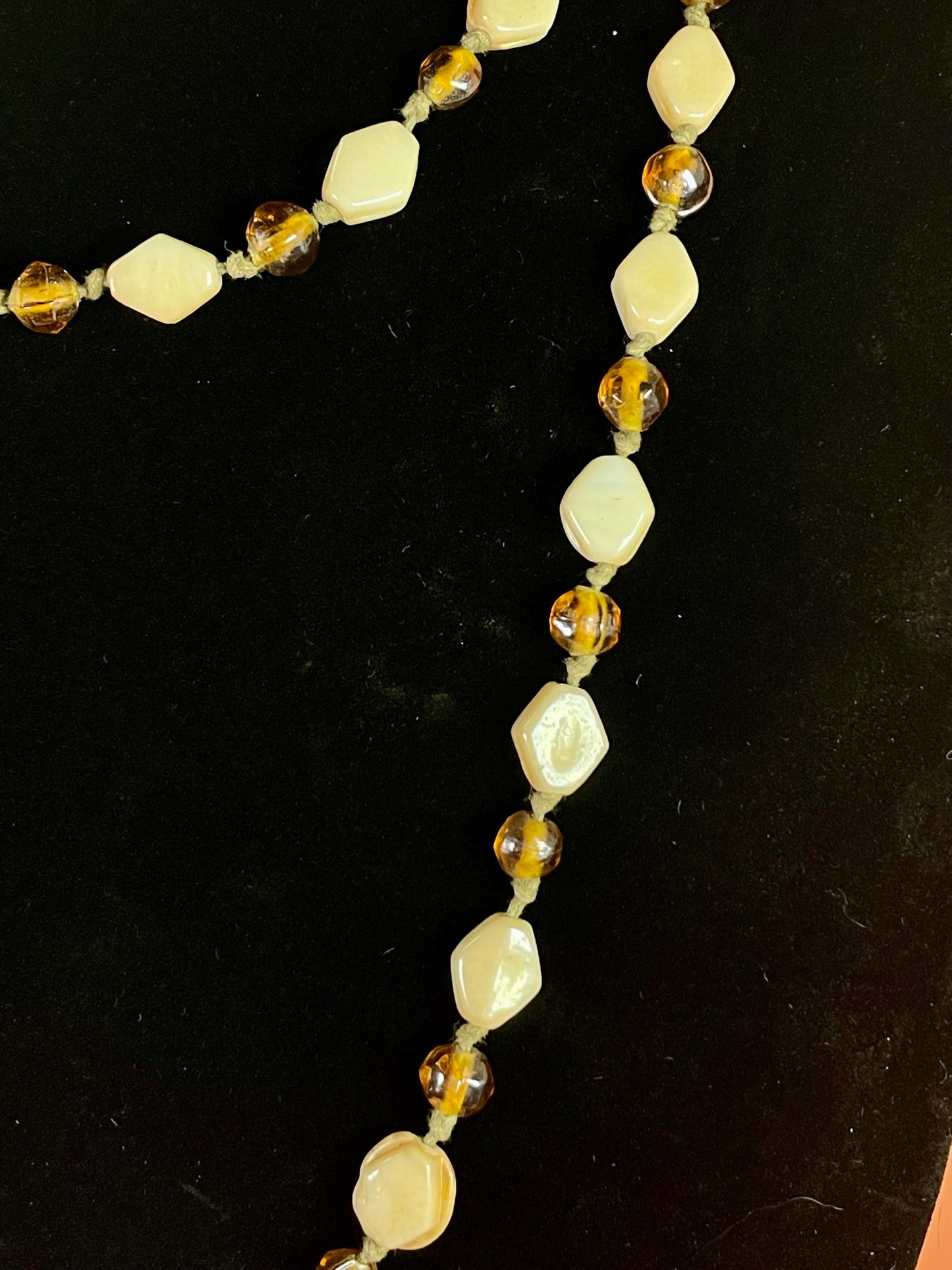 45 Amber and Pearl-Colored Beaded Necklace
