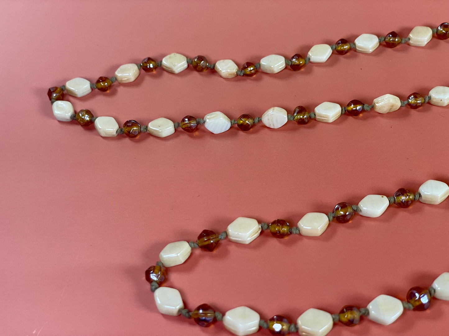 45 Amber and Pearl-Colored Beaded Necklace