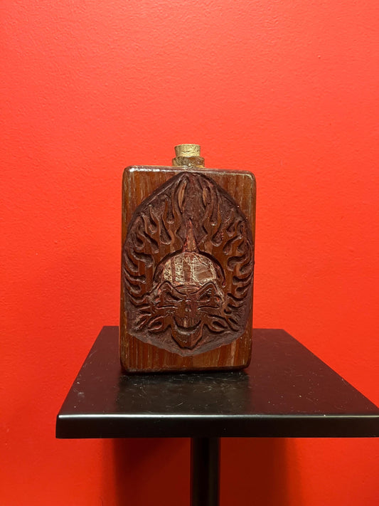 Lovely old 6 x 4 skull flask  ready to use unique wooden beauty