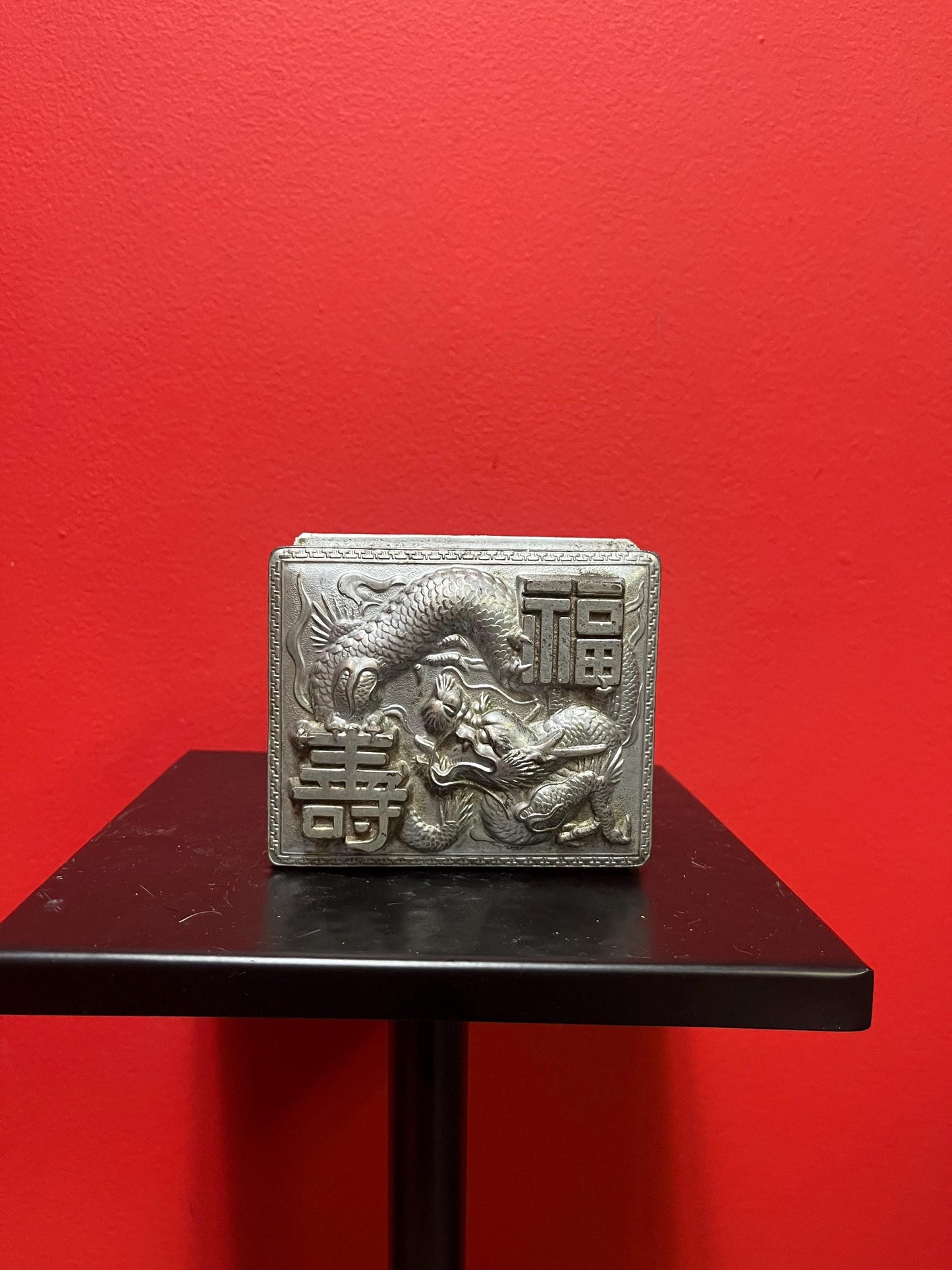 Very beautiful Japanese wood and metal dragon box  4 x 4 inches  great for Jewlery or cigarettes etc  perfect gift