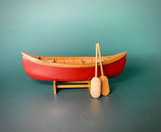Handcrafted Wooden Canoe with Stand and Paddles  7.5 x 2.5 inches