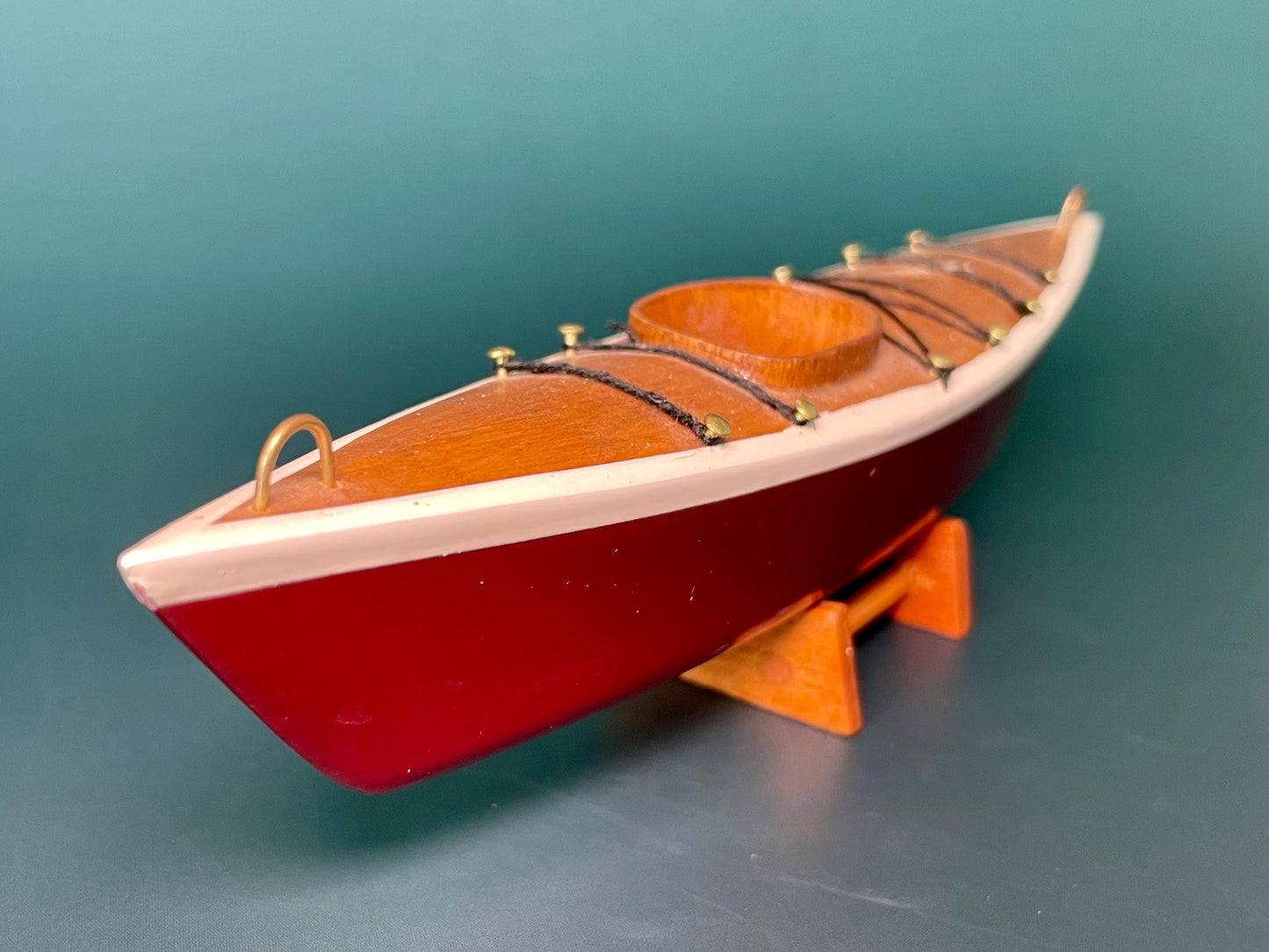 Handcrafted Wooden Kayak with Stand  8 inch x 1.5 inch High
