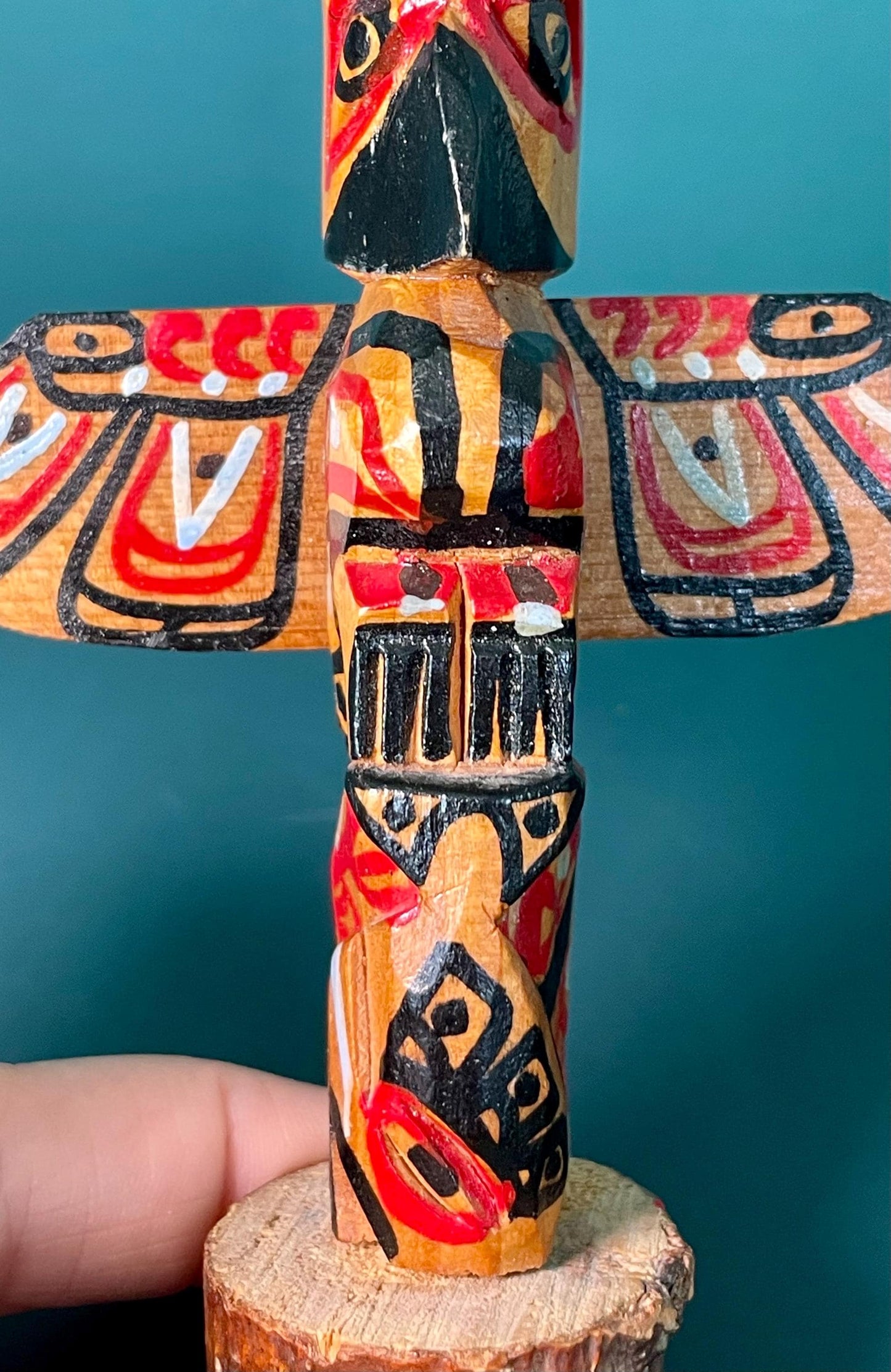 Hand-Carved Hand-Painted Indigenous Totem  4.5 inch with 4 inch Wingspan