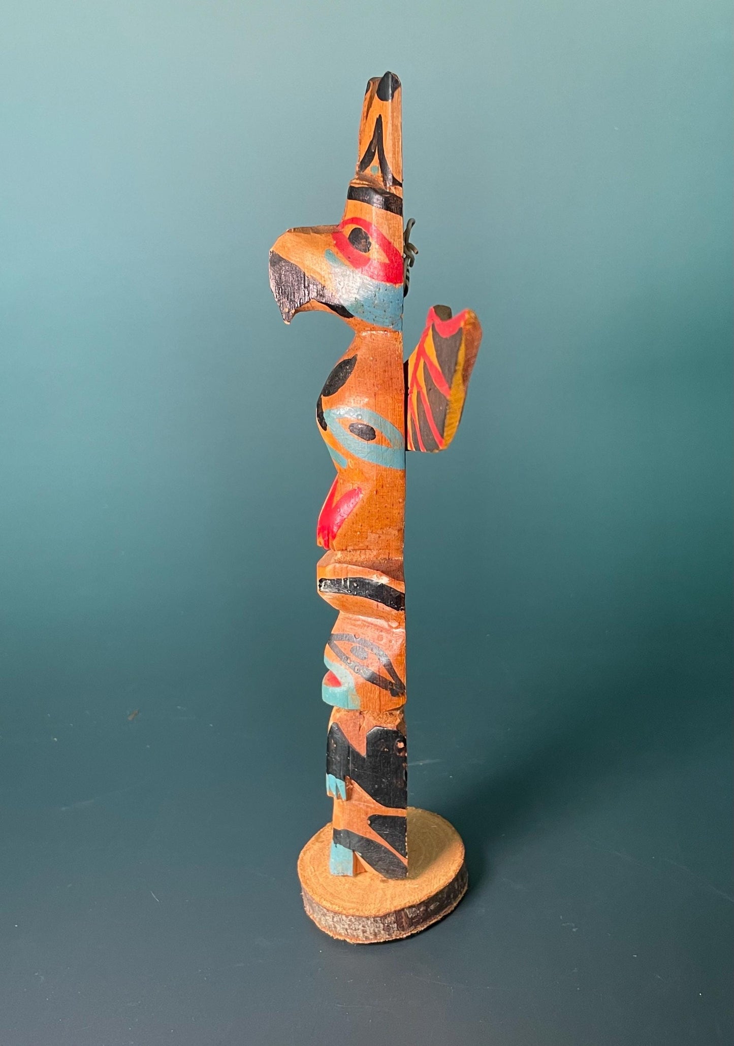 Hand-Carved Hand-Painted Indigenous Totem  9 inches Tall with 7inch Wingspan