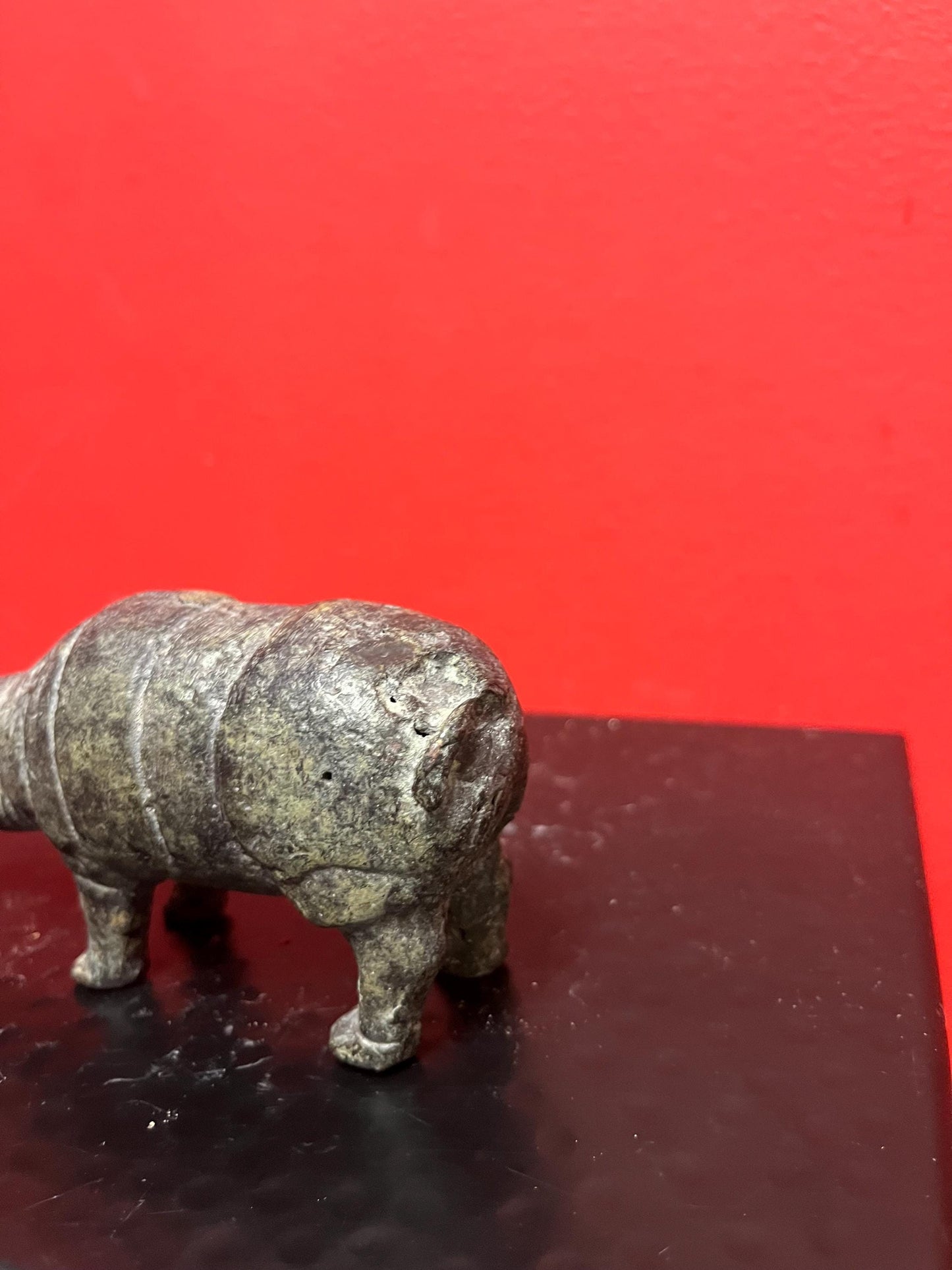Fabulous 5 inch long old Chinese bronze rhinoceros  wonderful patina  value priced