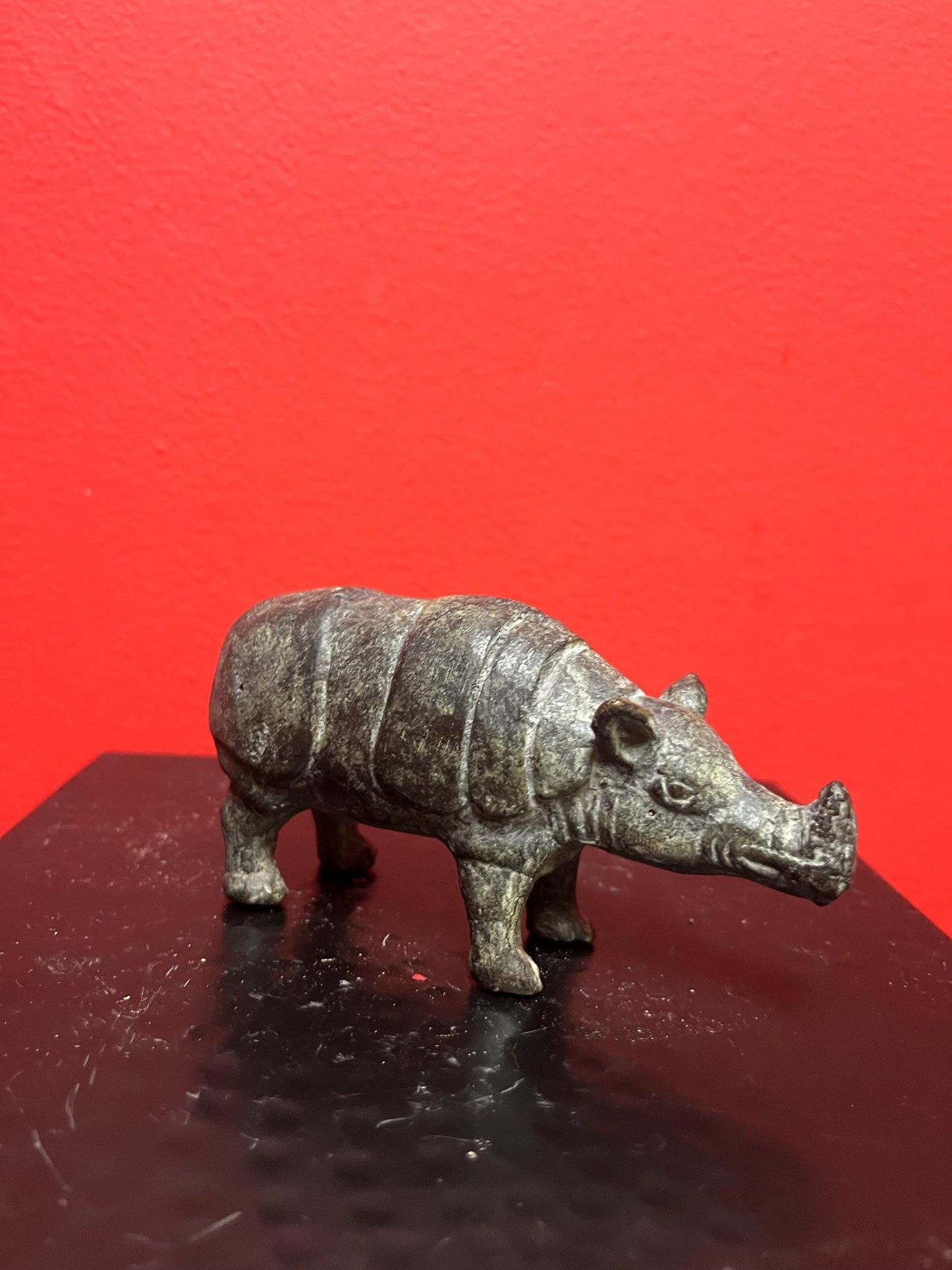 Fabulous 5 inch long old Chinese bronze rhinoceros  wonderful patina  value priced