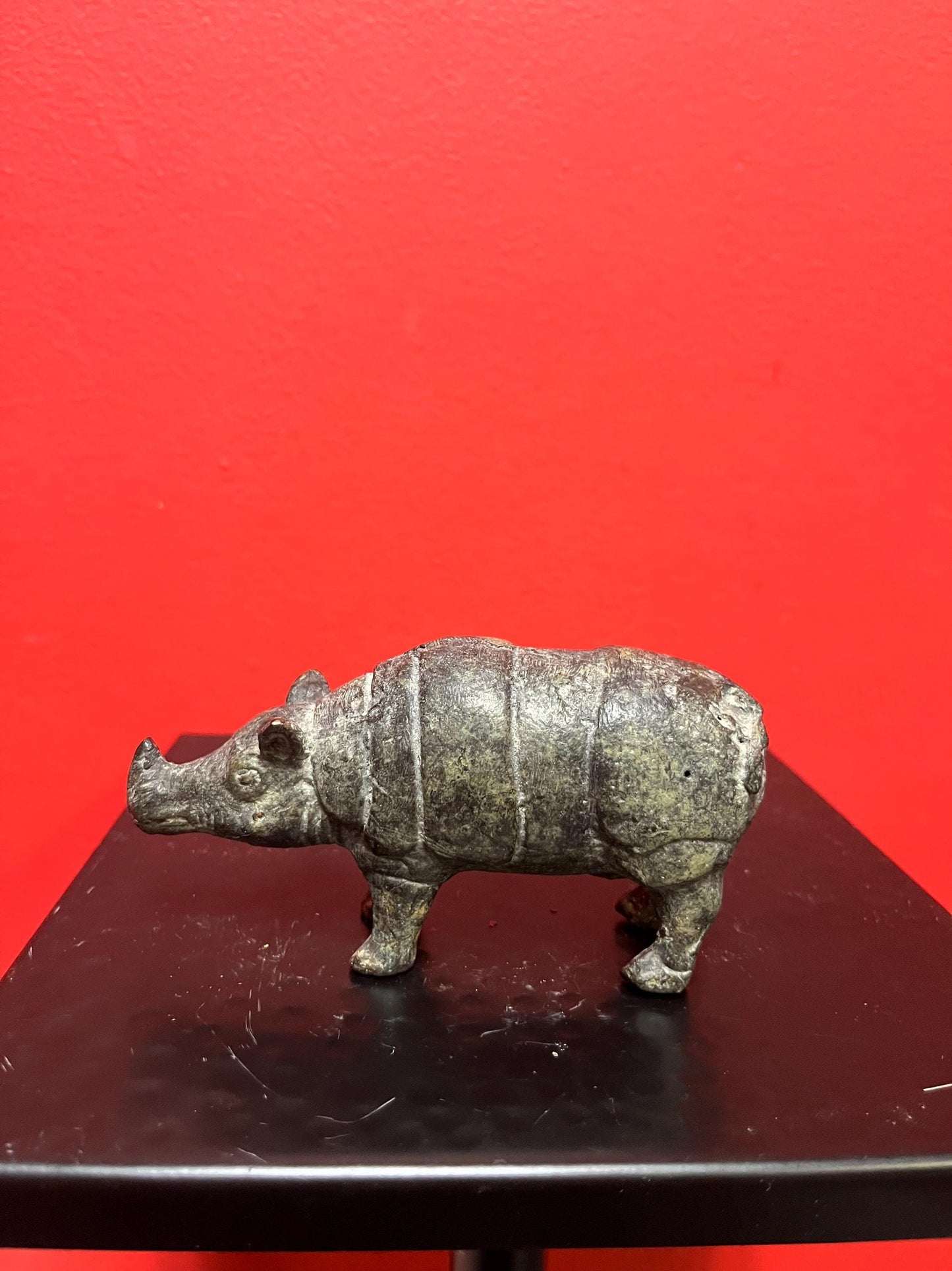 Fabulous 5 inch long old Chinese bronze rhinoceros  wonderful patina  value priced