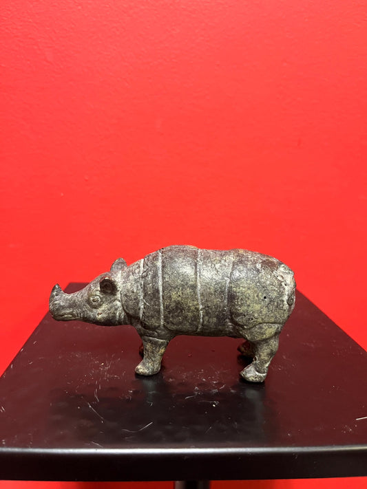 Fabulous 5 inch long old Chinese bronze rhinoceros  wonderful patina  value priced