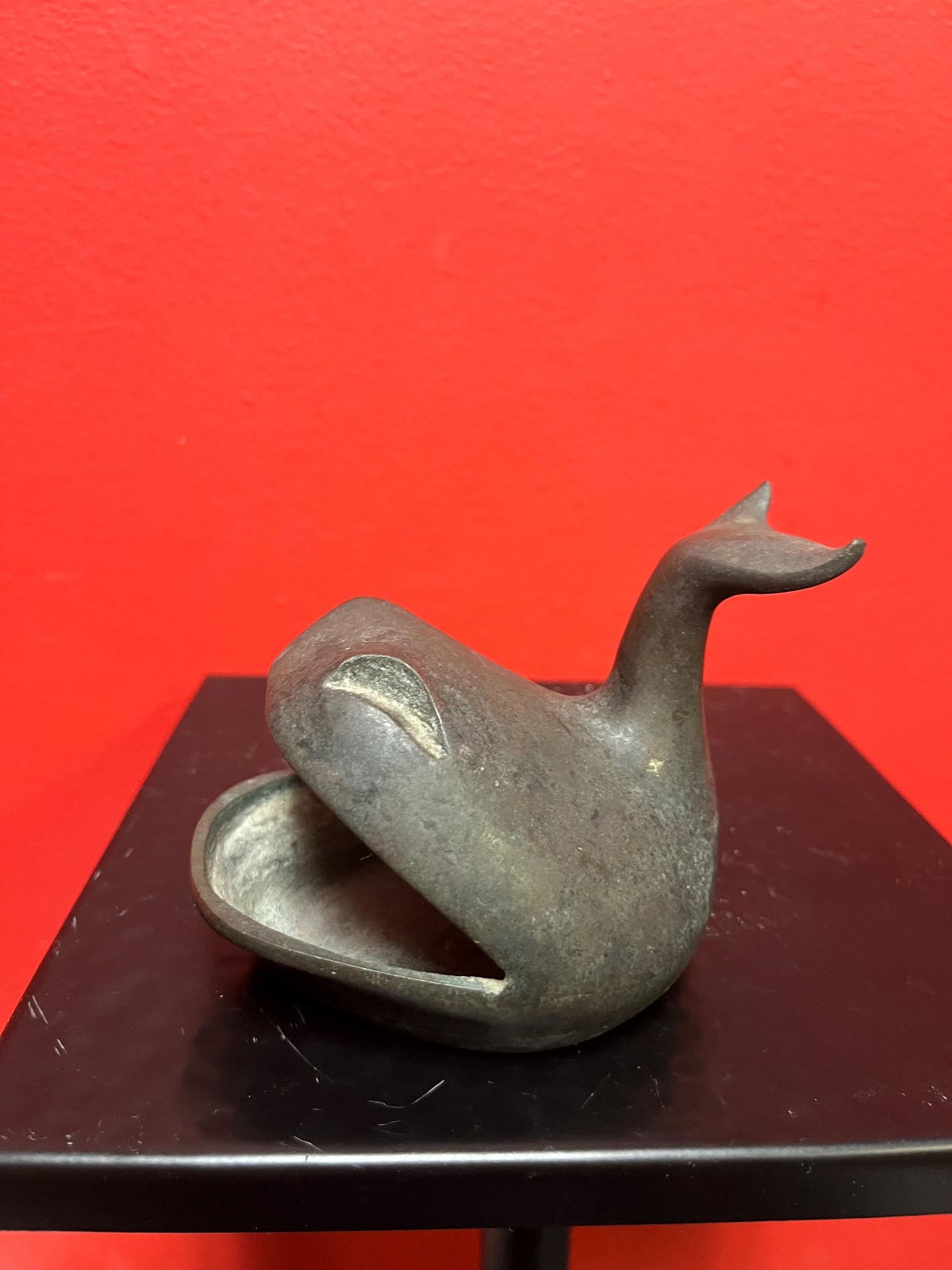 Beautiful 5 inch long antique bronze whale ashtray or ornament  great patina  moby dick vibes