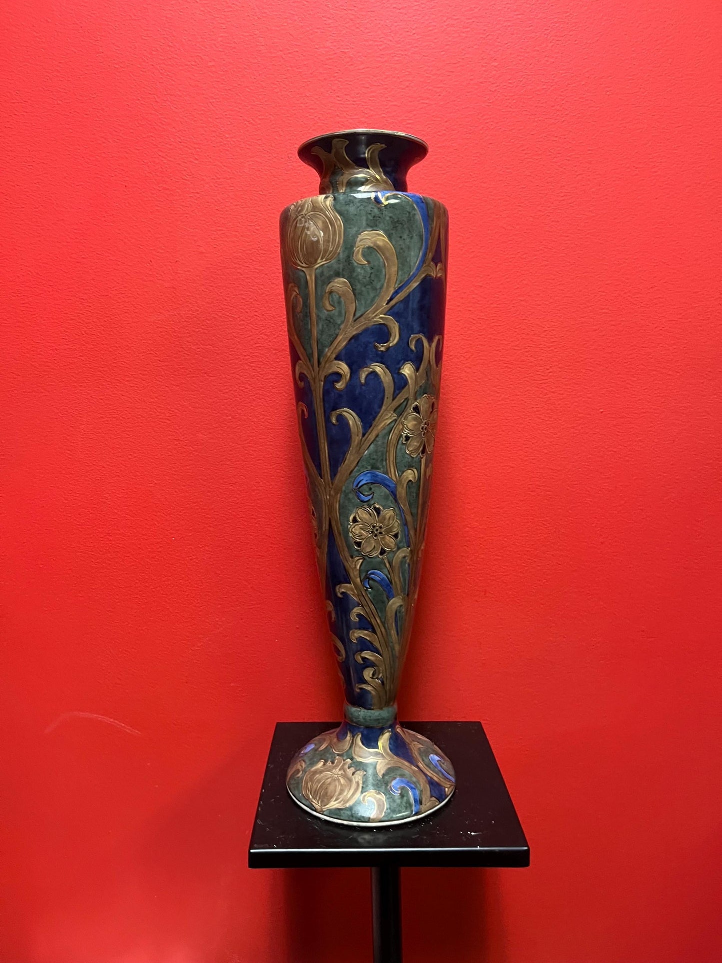 19 inch tall stunning antique European signed vase  art nouveau special  mint condition