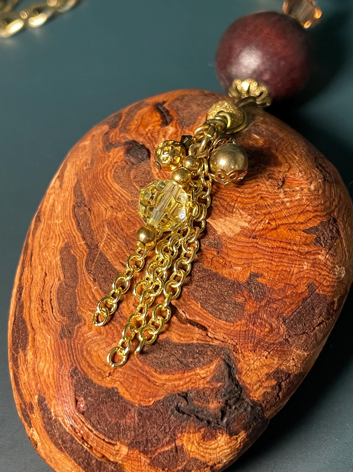 Driftwood Pendant Necklace with Bead Accents  31 Chain, 5 Pendant