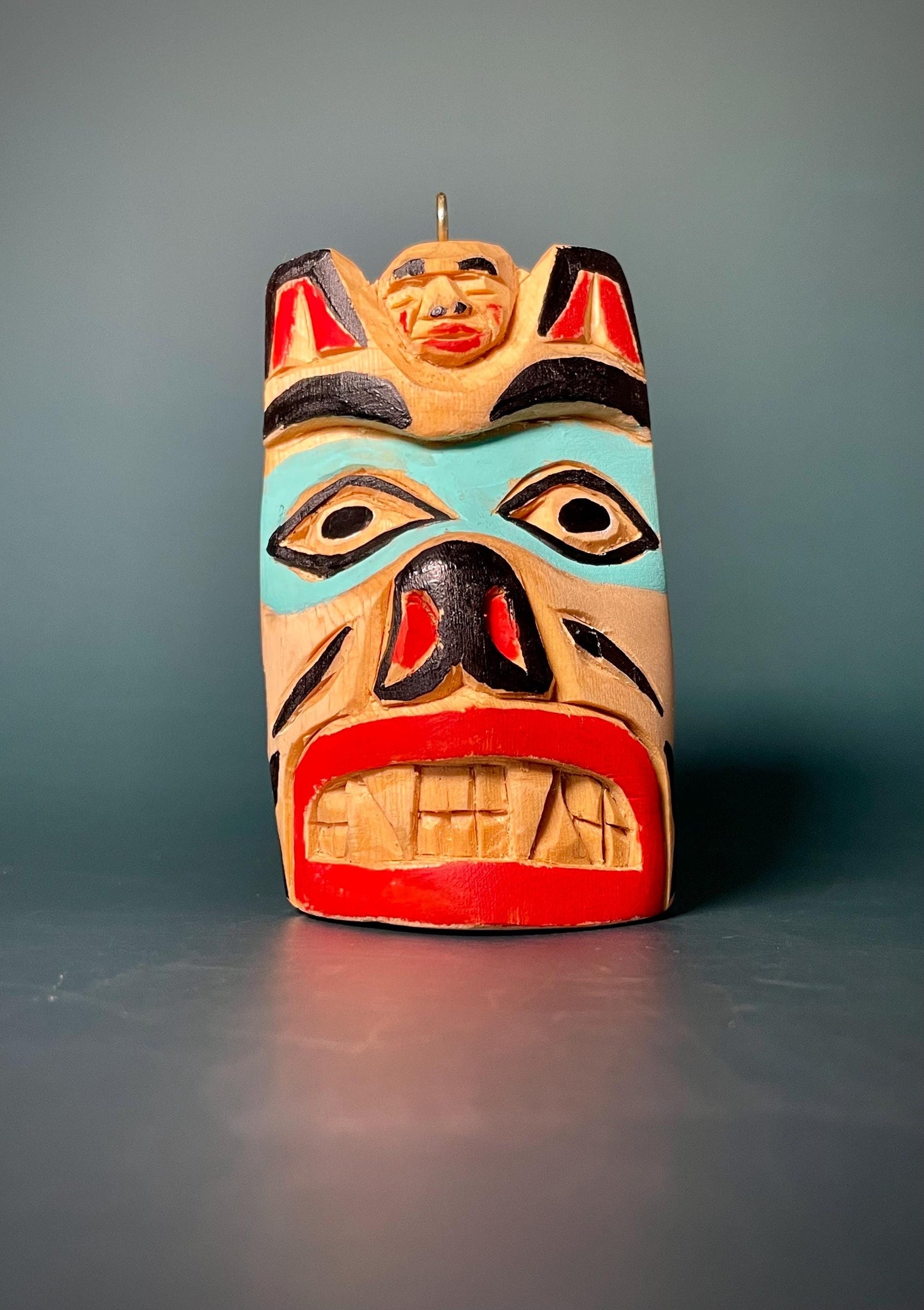 Hand-Carved and Painted Wooden Pendant by Artist Brad Joseph Jr.  4 H x 2.25 W