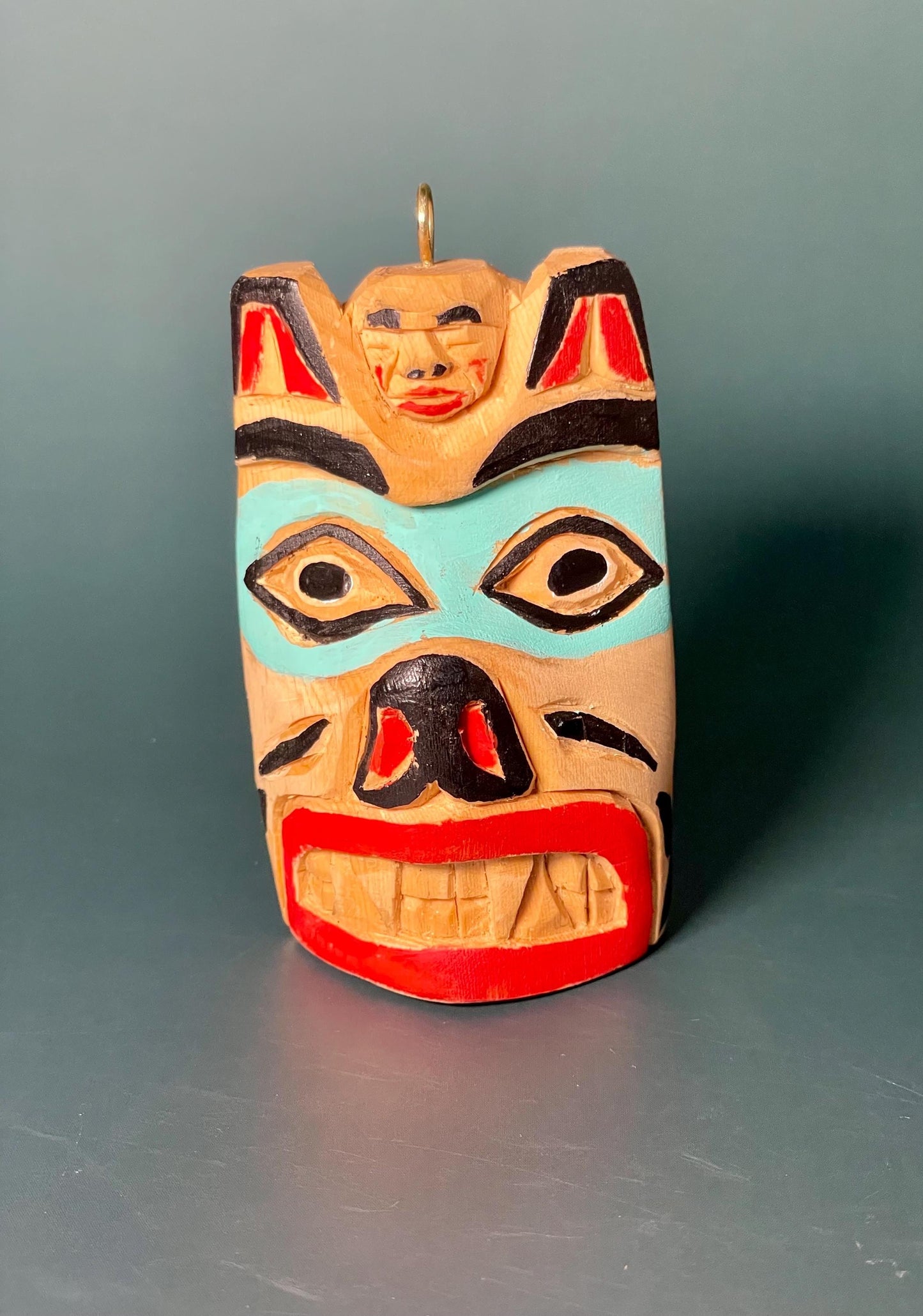 Hand-Carved and Painted Wooden Pendant by Artist Brad Joseph Jr.  4 H x 2.25 W