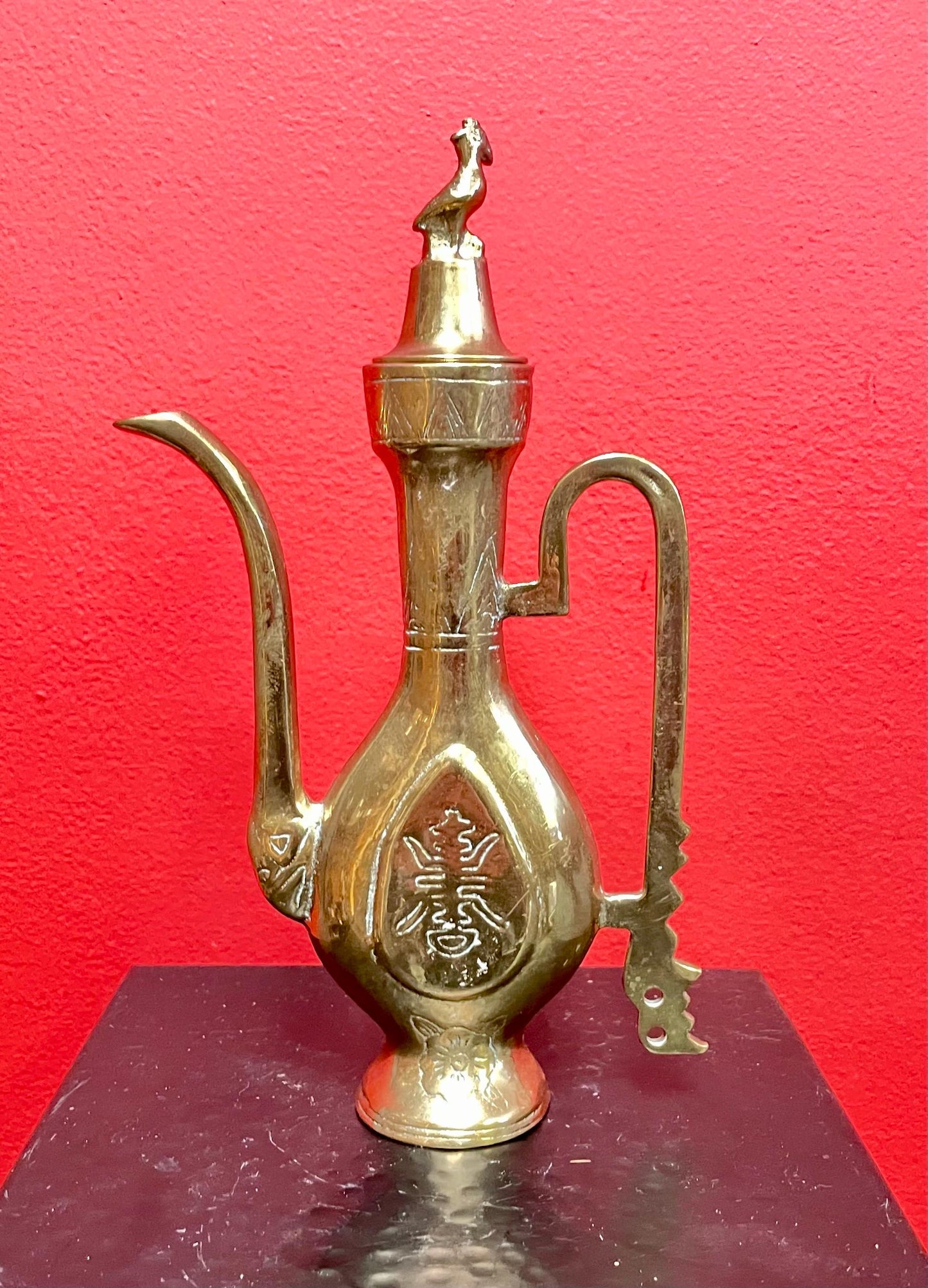 Vintage Solid Brass Etched Indian Oil Dispenser - 7