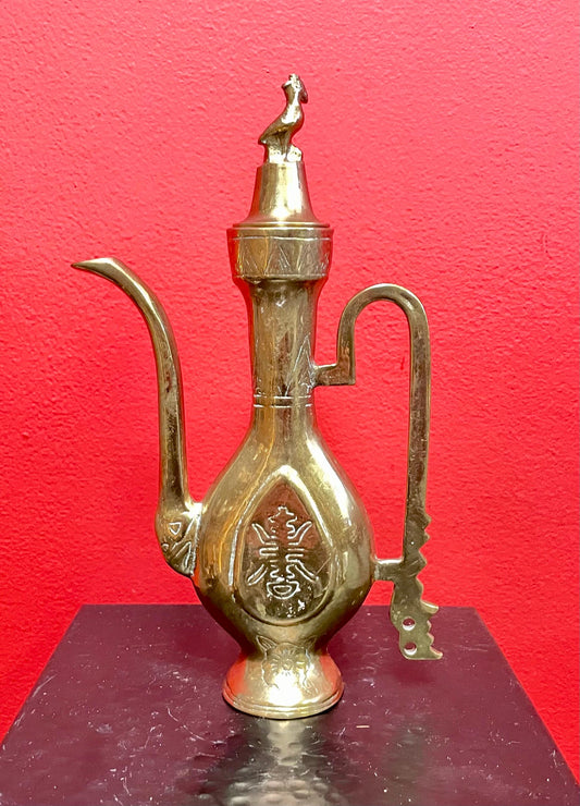 Vintage Solid Brass Etched Indian Oil Dispenser - 7