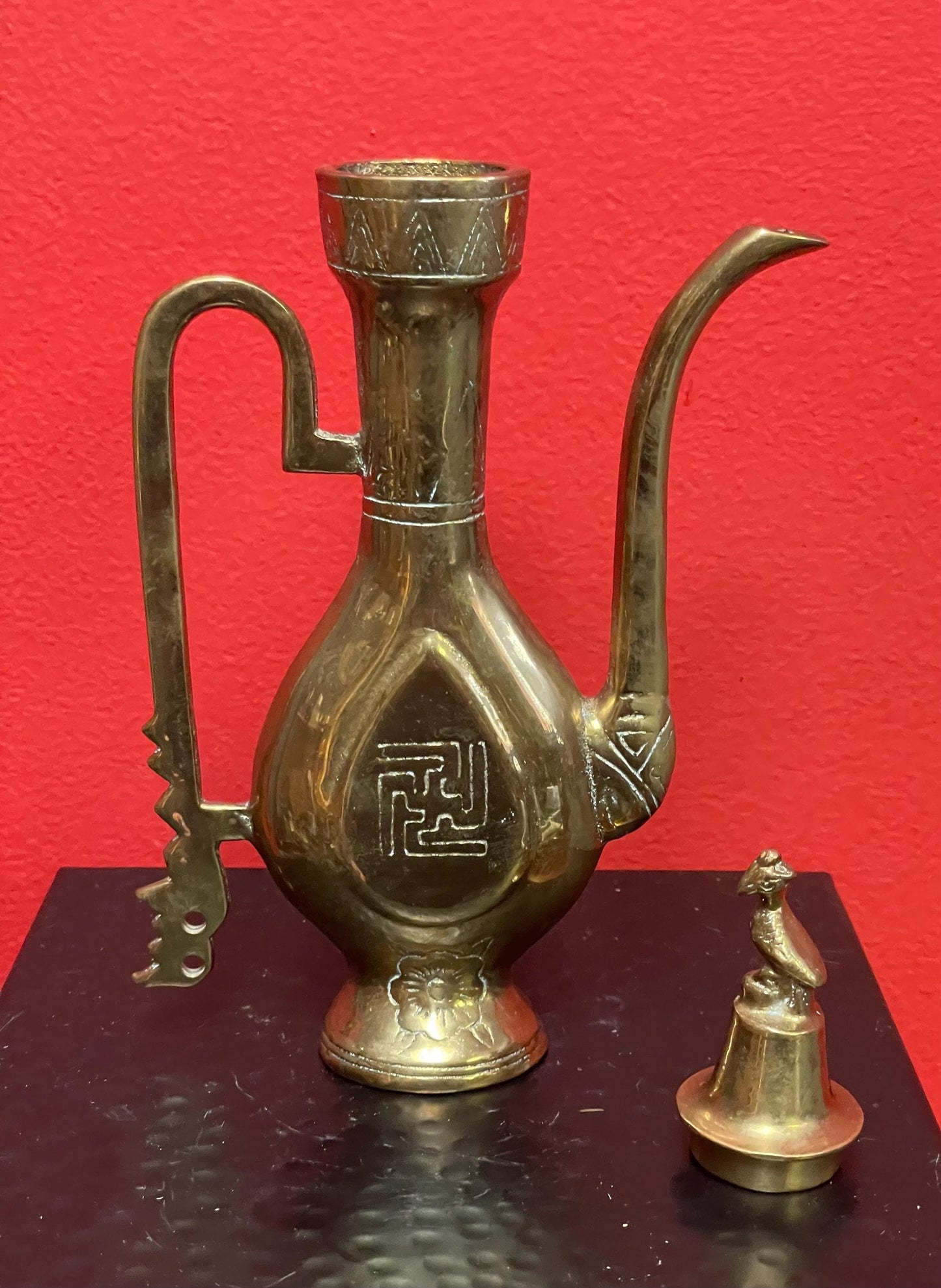 Vintage Solid Brass Etched Indian Oil Dispenser - 7