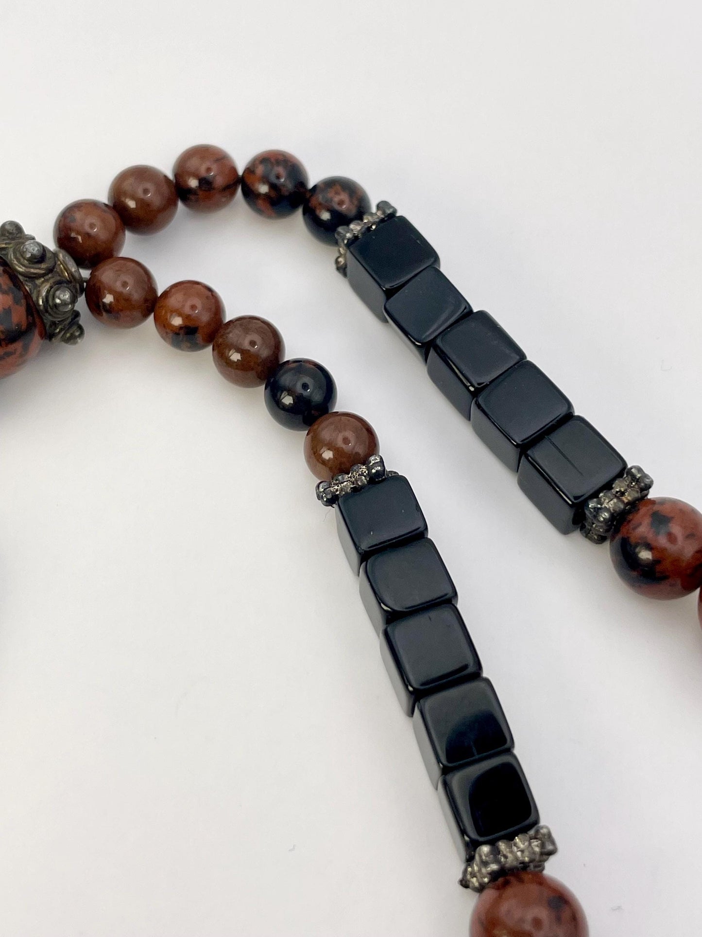 Beaded Necklace with Black Resin Pendant