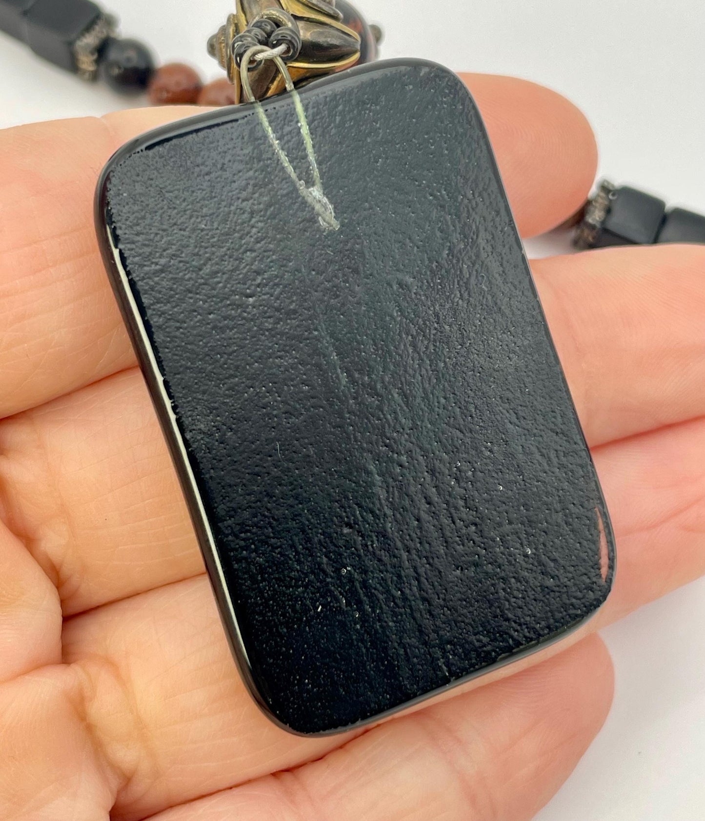 Beaded Necklace with Black Resin Pendant