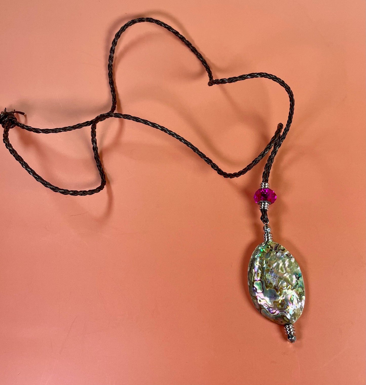 Abalone Pendant Necklace with Bead Accent  30 Chain, 3.5 Pendant