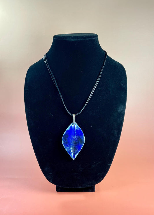 10 Necklace with 3.5 Enamel Leaf Pendant and leather cord