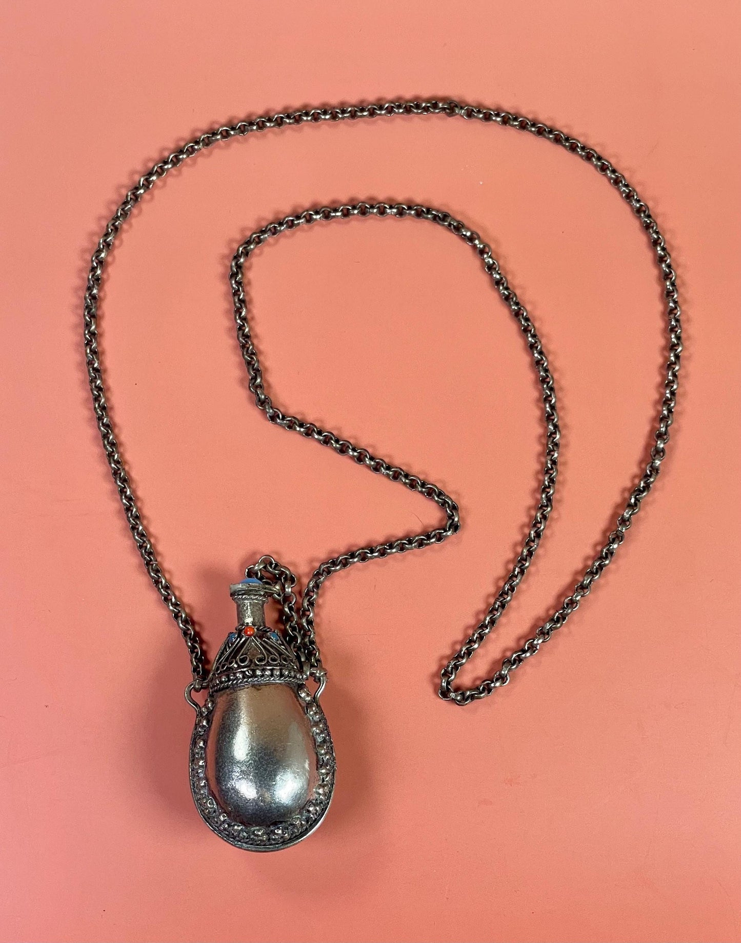 Vintage Beaded Perfume Snuff Bottle Necklace
