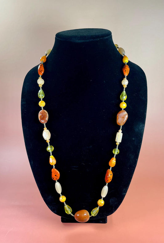 Glass and Polished Stone Bead Necklace
