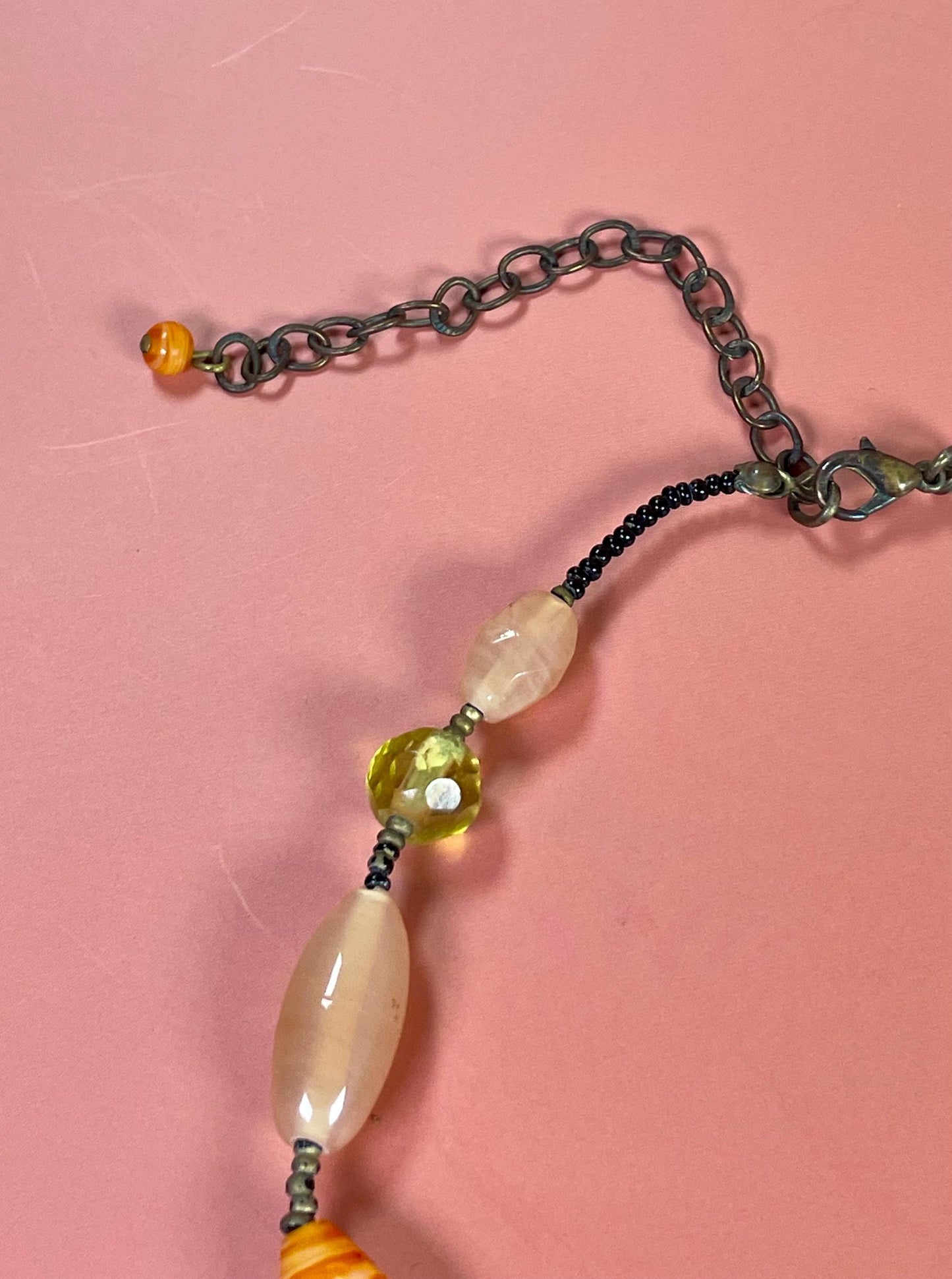 Glass and Polished Stone Bead Necklace
