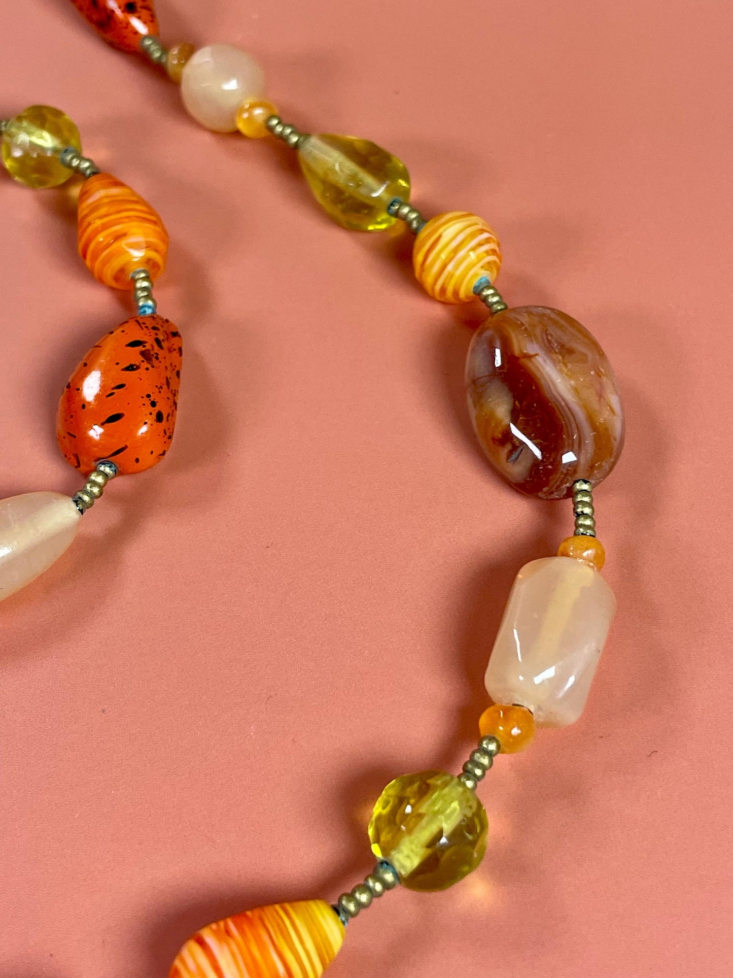 Glass and Polished Stone Bead Necklace