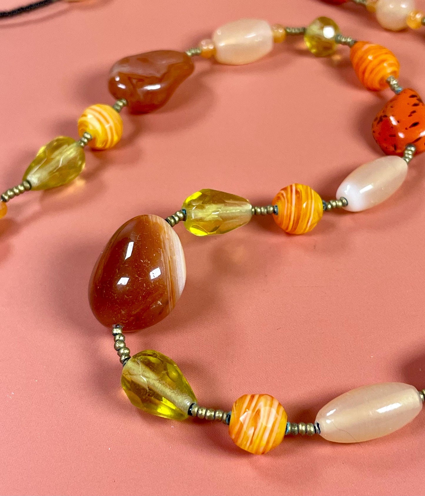 Glass and Polished Stone Bead Necklace