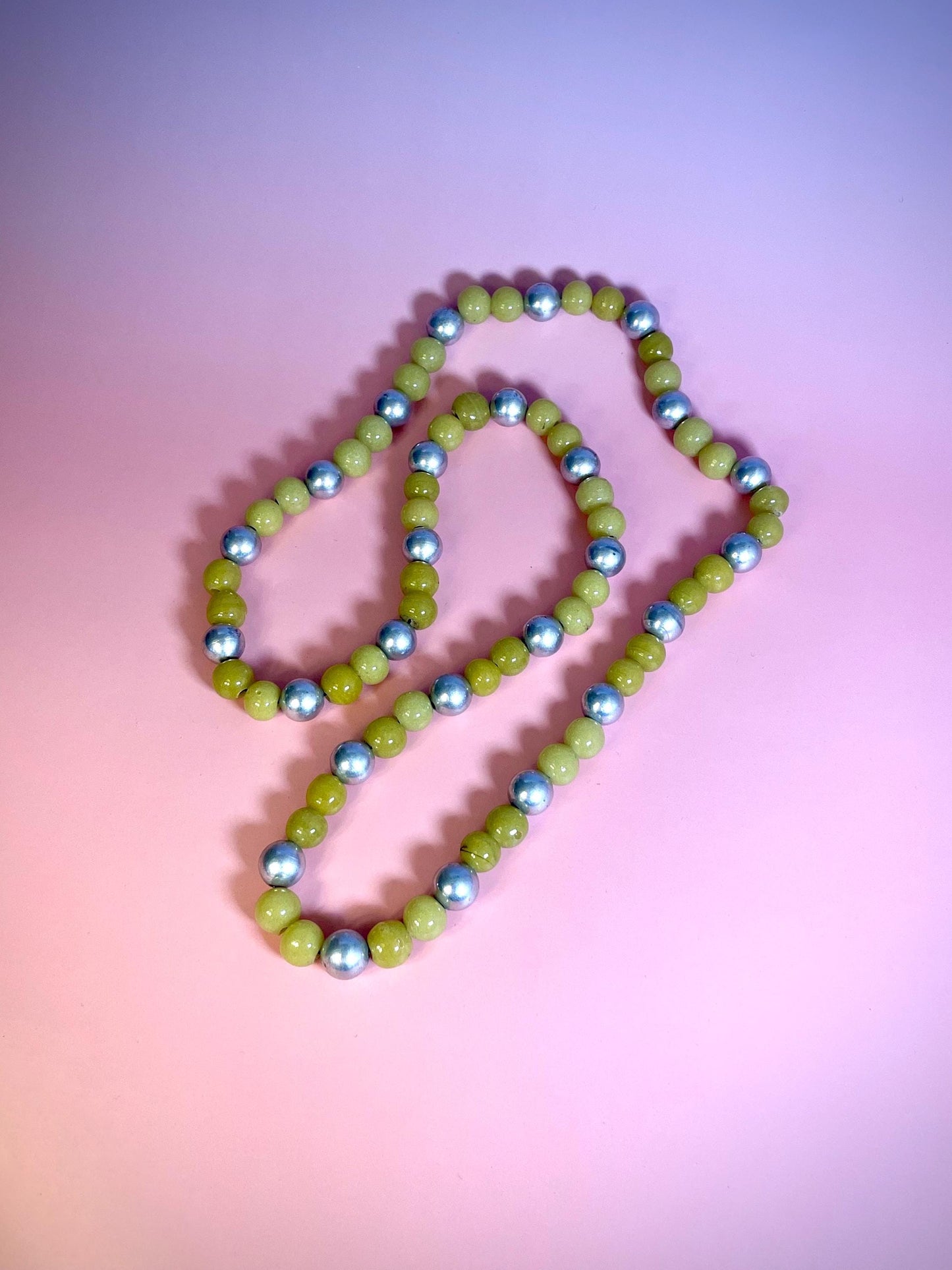 34 inch Glass and untested Silver Beaded Necklace