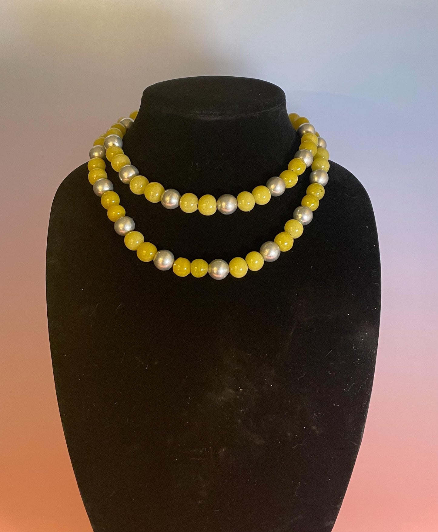 34 inch Glass and untested Silver Beaded Necklace