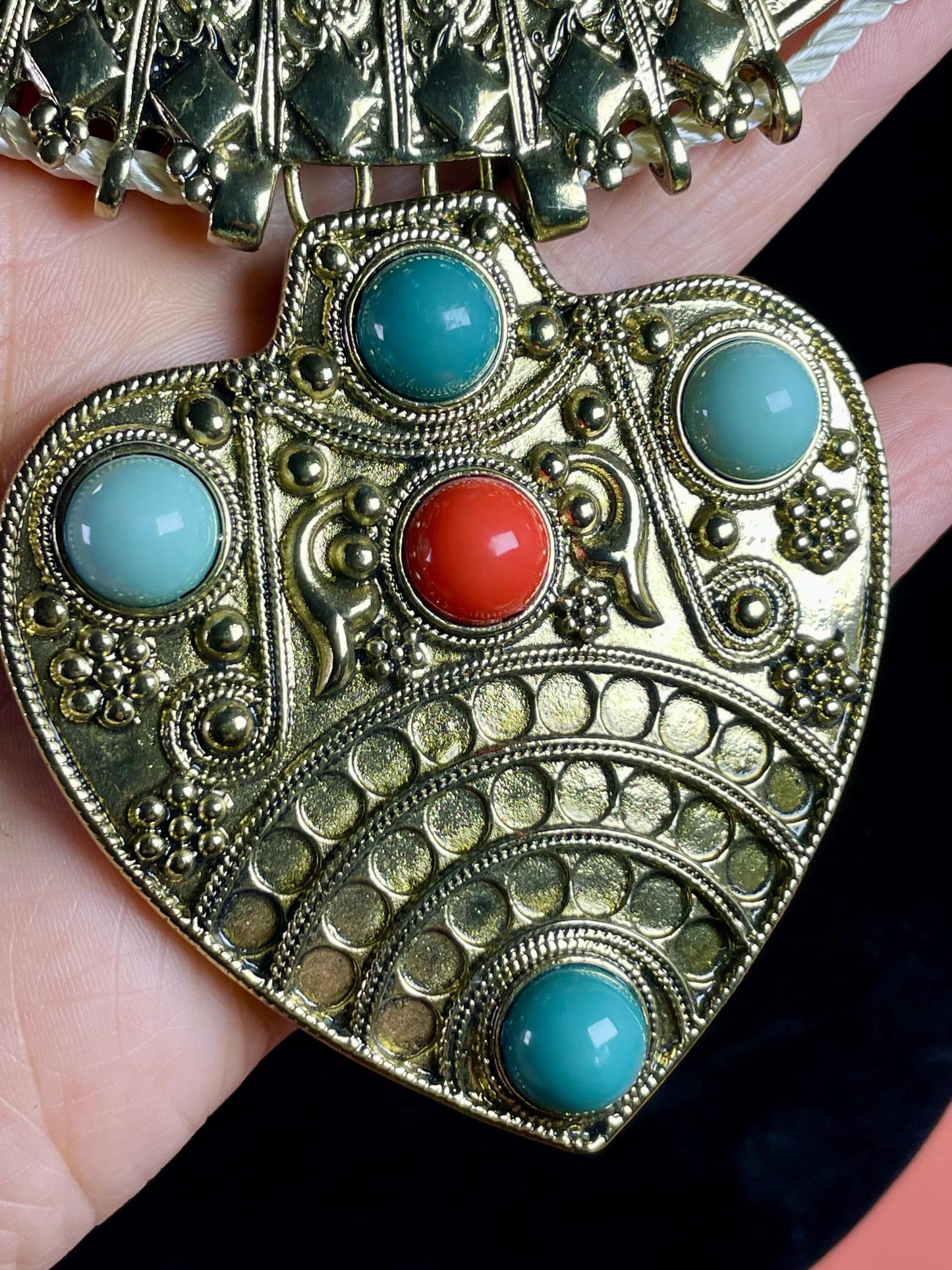 Bold Statement Necklace  Turquoise & Coral Accents