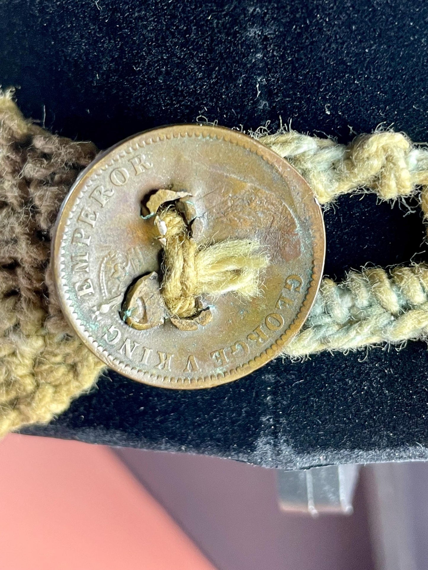 African Beaded Necklace with King George VI coin Button