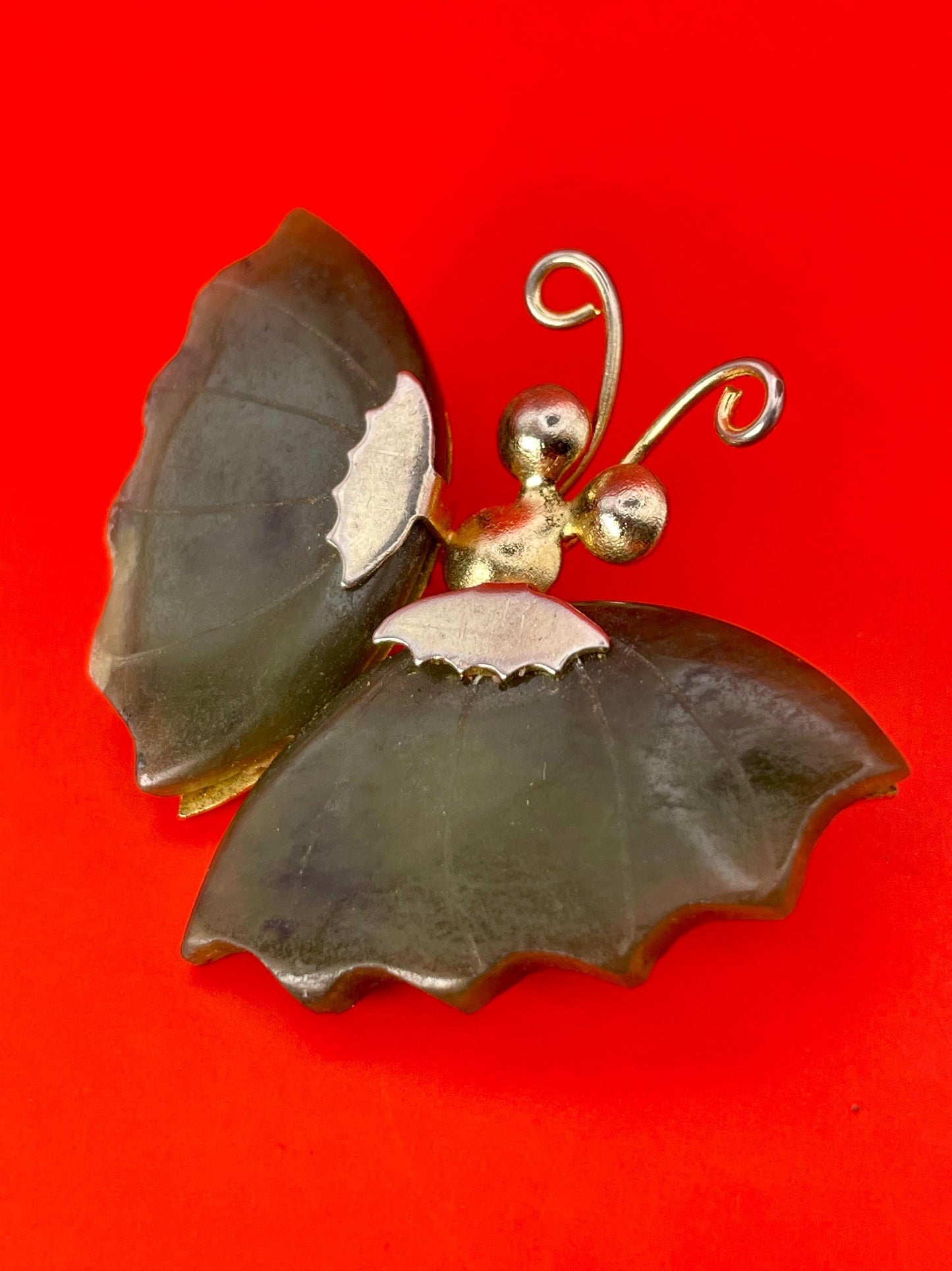 Stunning Jade and gold Butterfly Brooch