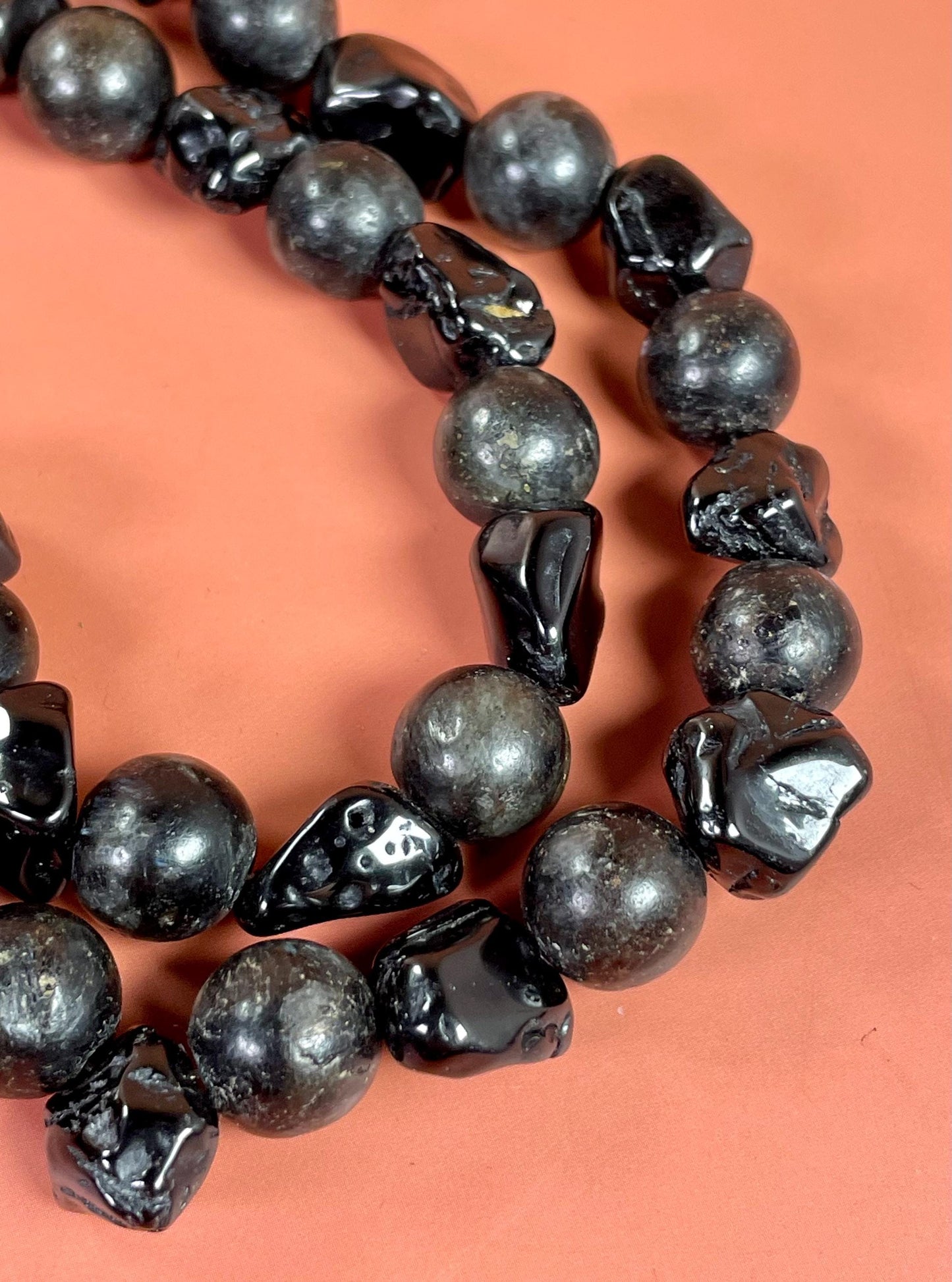30 Black Gemstone Bead Necklace