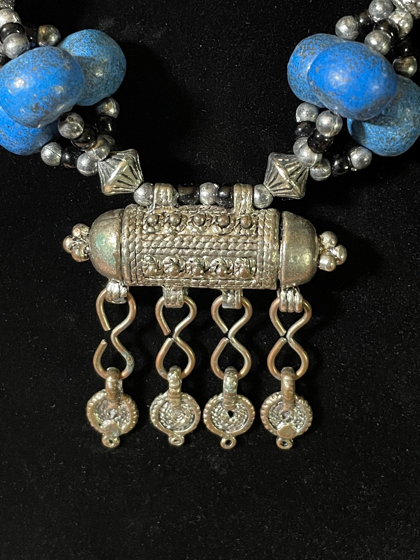 21 inch Stone, Bead and Silver Necklace with Amulet