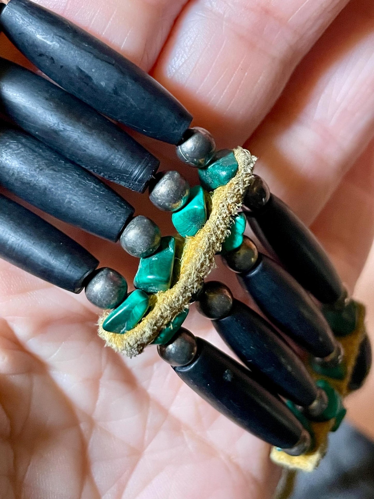 Cool Leather, Ebony, Wood and stone Necklace