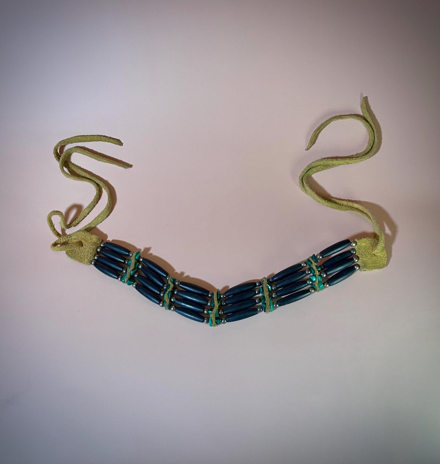 Cool Leather, Ebony, Wood and stone Necklace