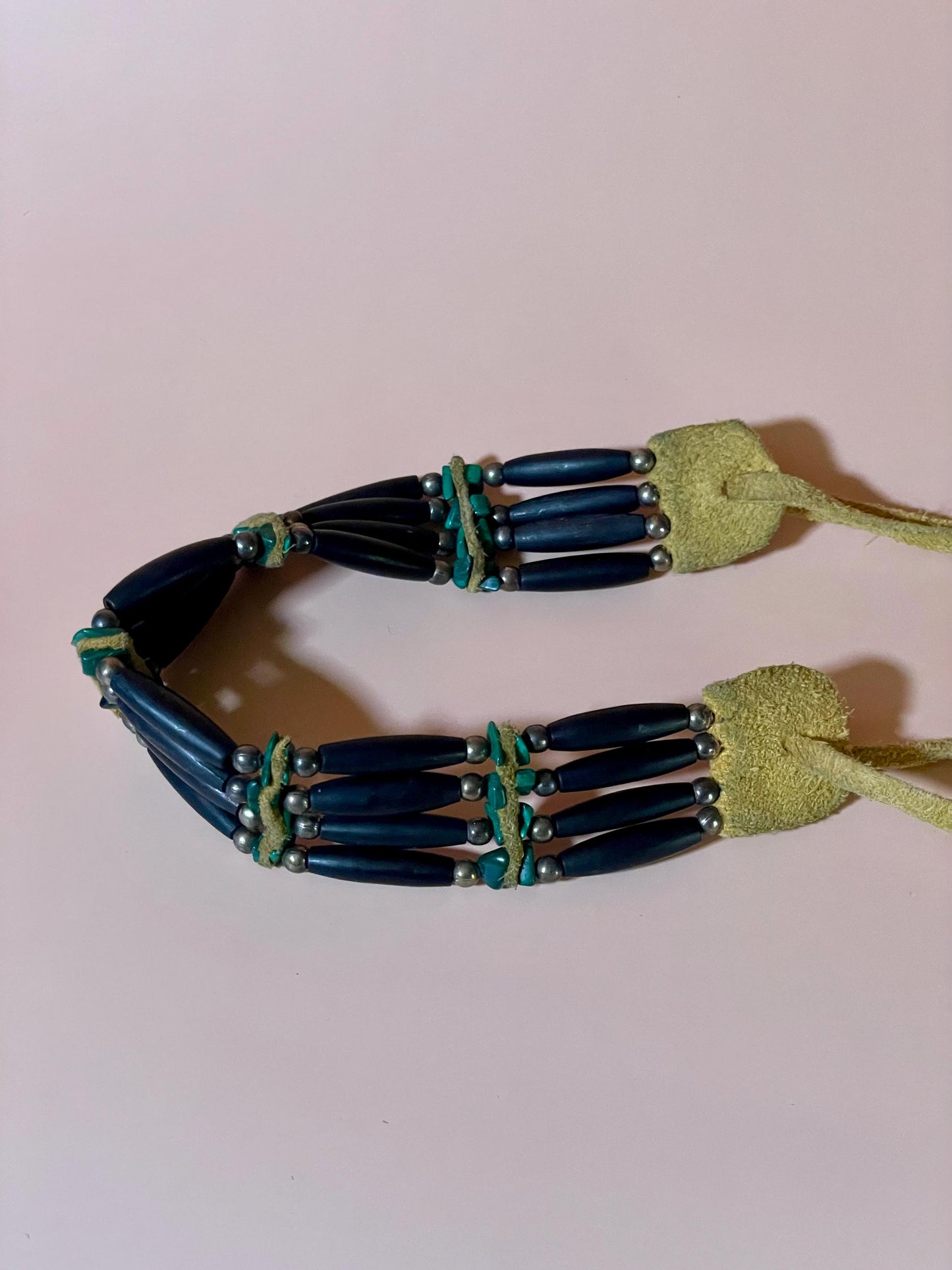 Cool Leather, Ebony, Wood and stone Necklace