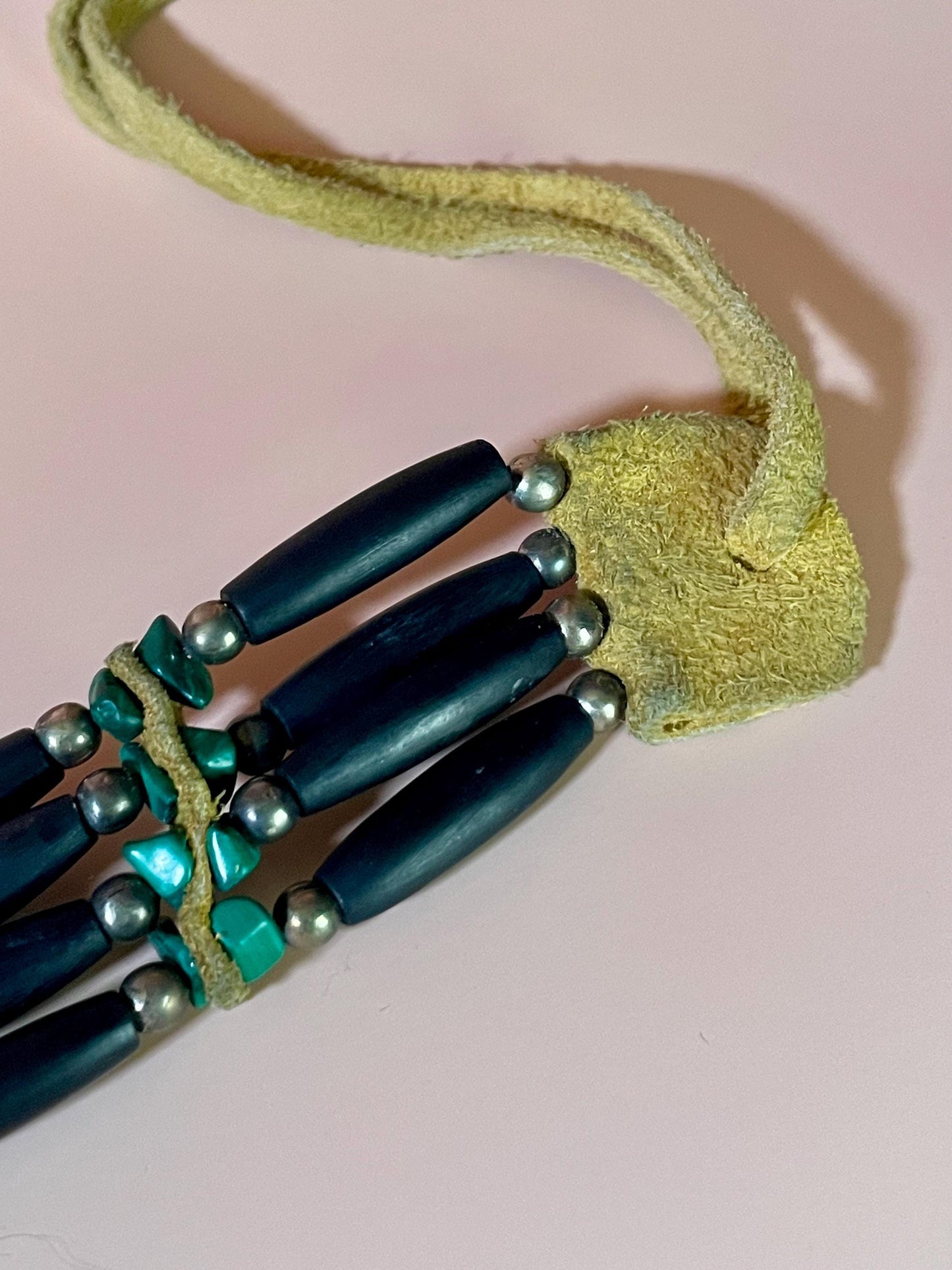 Cool Leather, Ebony, Wood and stone Necklace