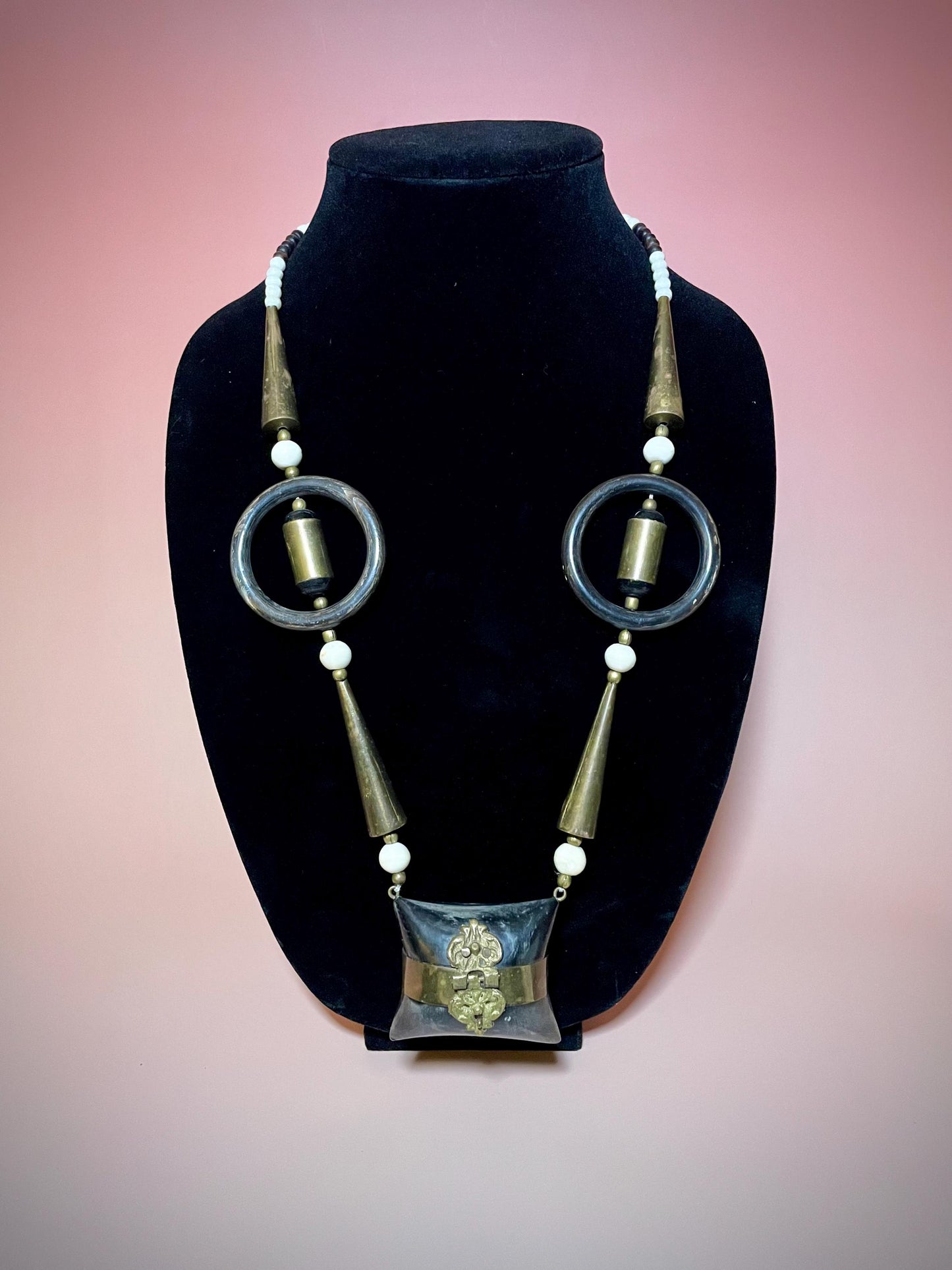 Persian Bone, Brass and Horn Necklace with Mini Purse